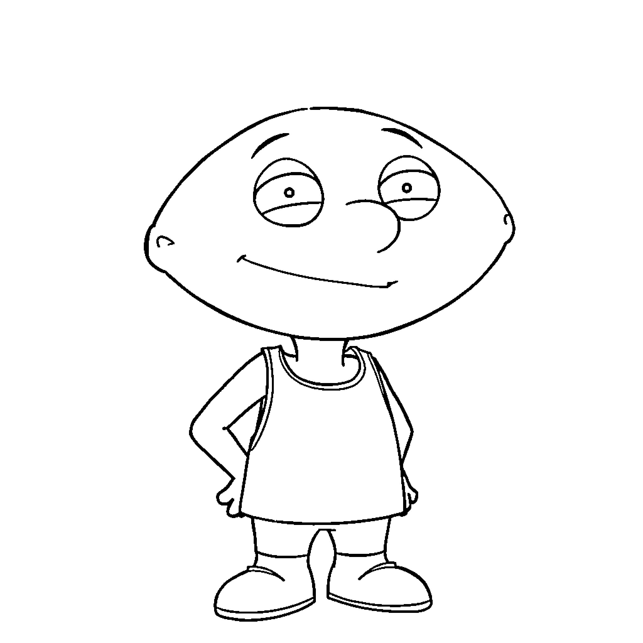 Stewie Griffin smiling with an amused expression Coloring Page (free black-and-white line drawing printable PDF for all, from beginners to advanced learners, including children, teens, adults, and seniors)