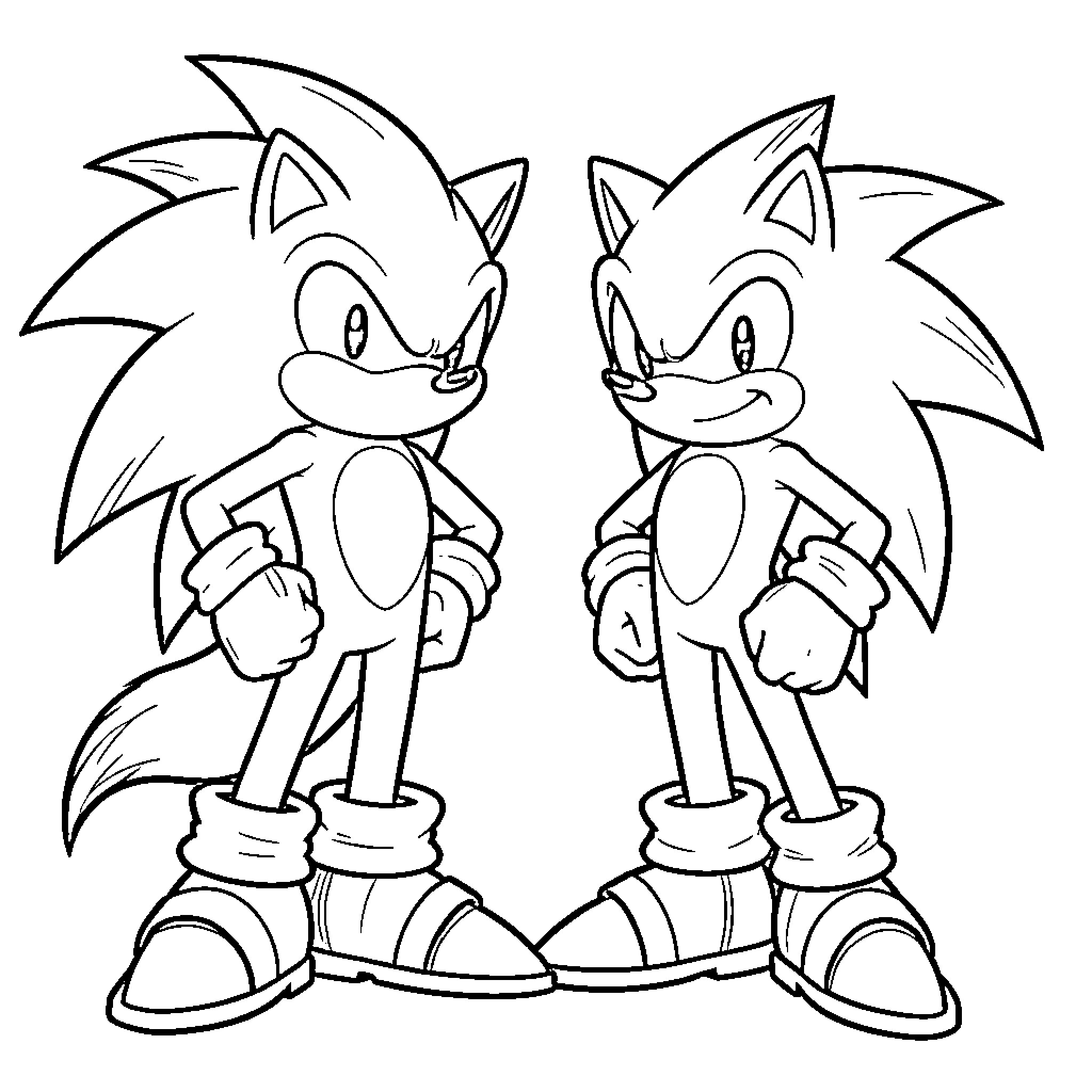 Sonic characters standing together Coloring Page (free black-and-white line drawing printable PDF for all, from beginners to advanced learners, including children, teens, adults, and seniors)