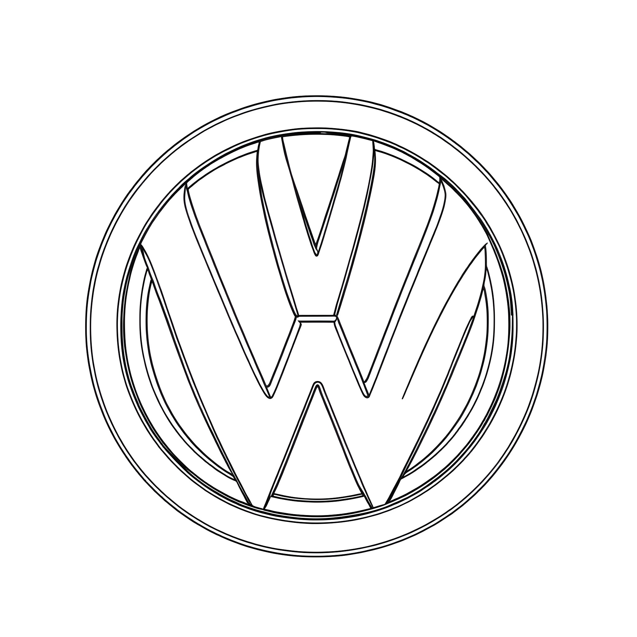 Volkswagen logo with distinctive design Coloring Page (free black-and-white line drawing printable PDF for all, from beginners to advanced learners, including children, teens, adults, and seniors)