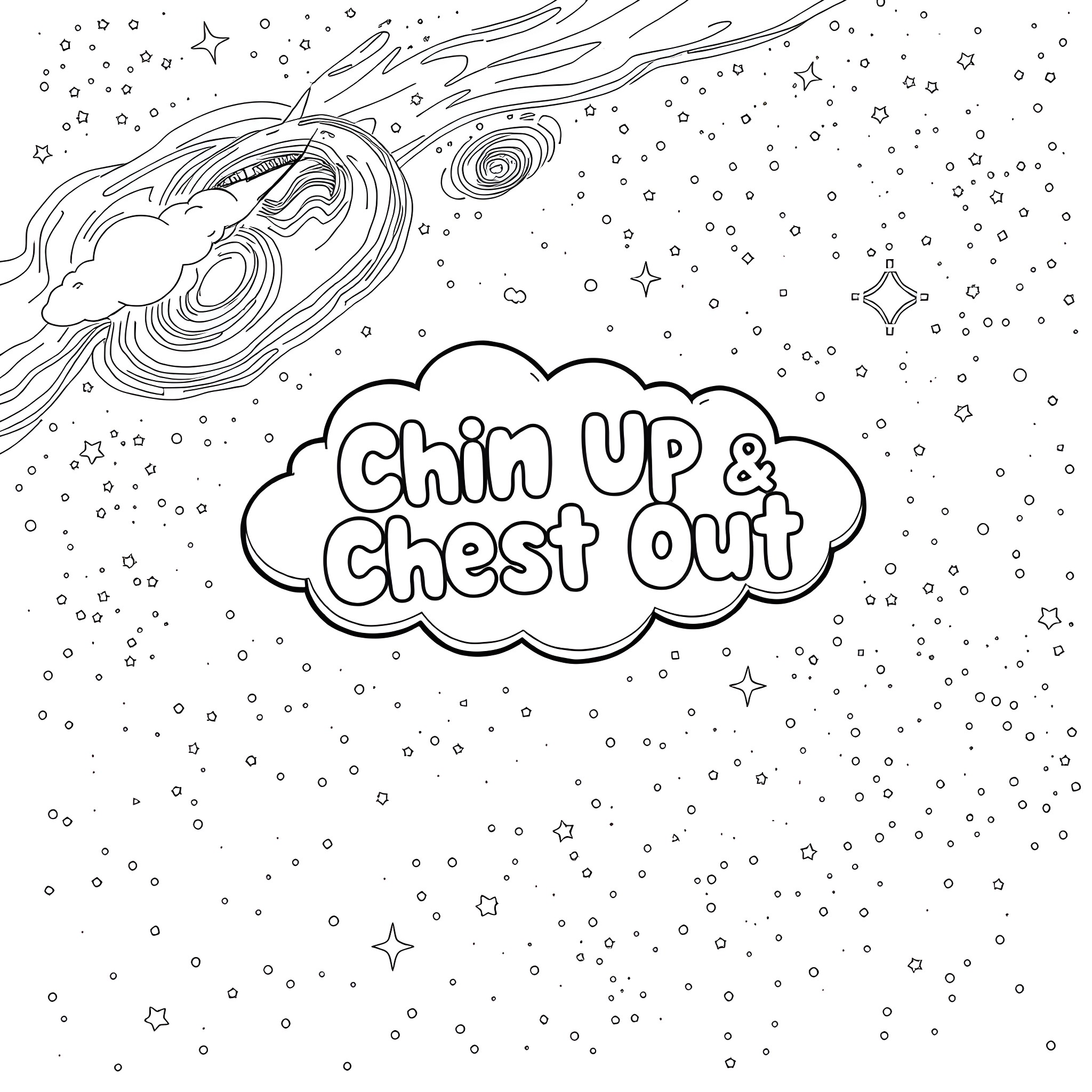 Cloud patterned surreal space Coloring Page (free black-and-white line drawing printable PDF for all, from beginners to advanced learners, including children, teens, adults, and seniors)