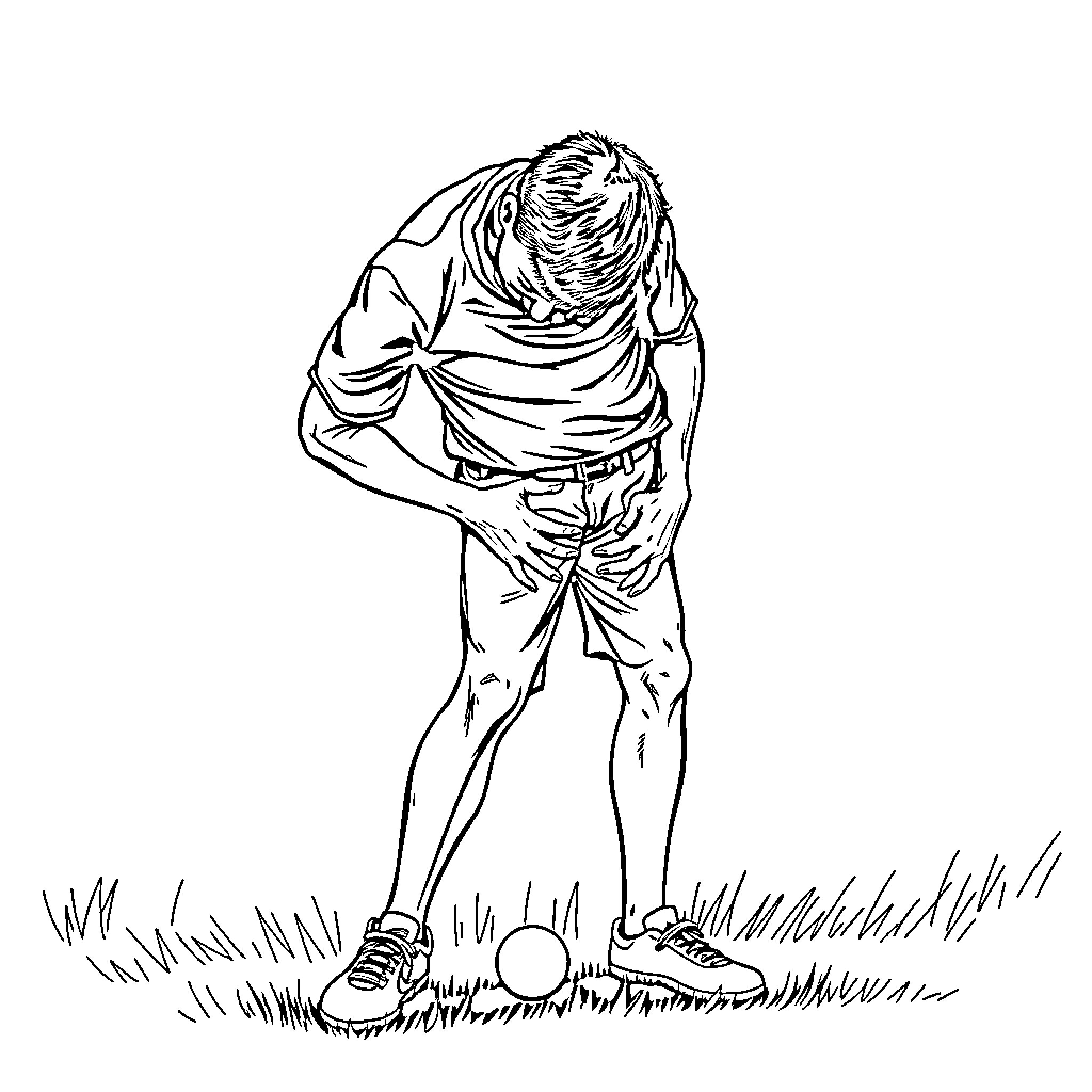 Person crouching and holding head in hands Coloring Page (free black-and-white line drawing printable PDF for all, from beginners to advanced learners, including children, teens, adults, and seniors)