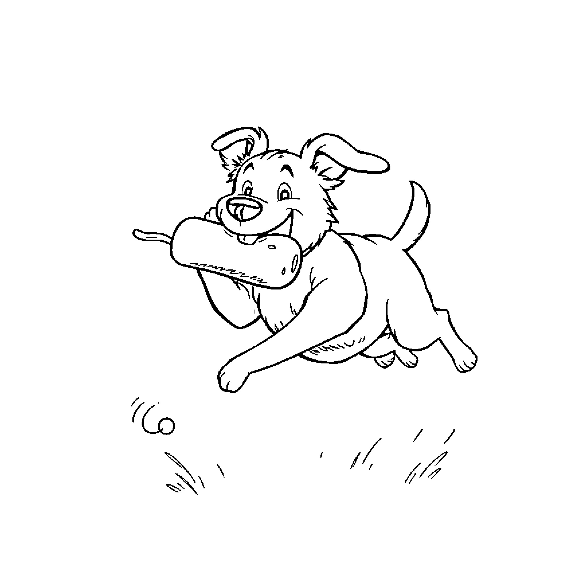 Dog joyfully playing with a ball Coloring Page (free black-and-white line drawing printable PDF for all, from beginners to advanced learners, including children, teens, adults, and seniors)