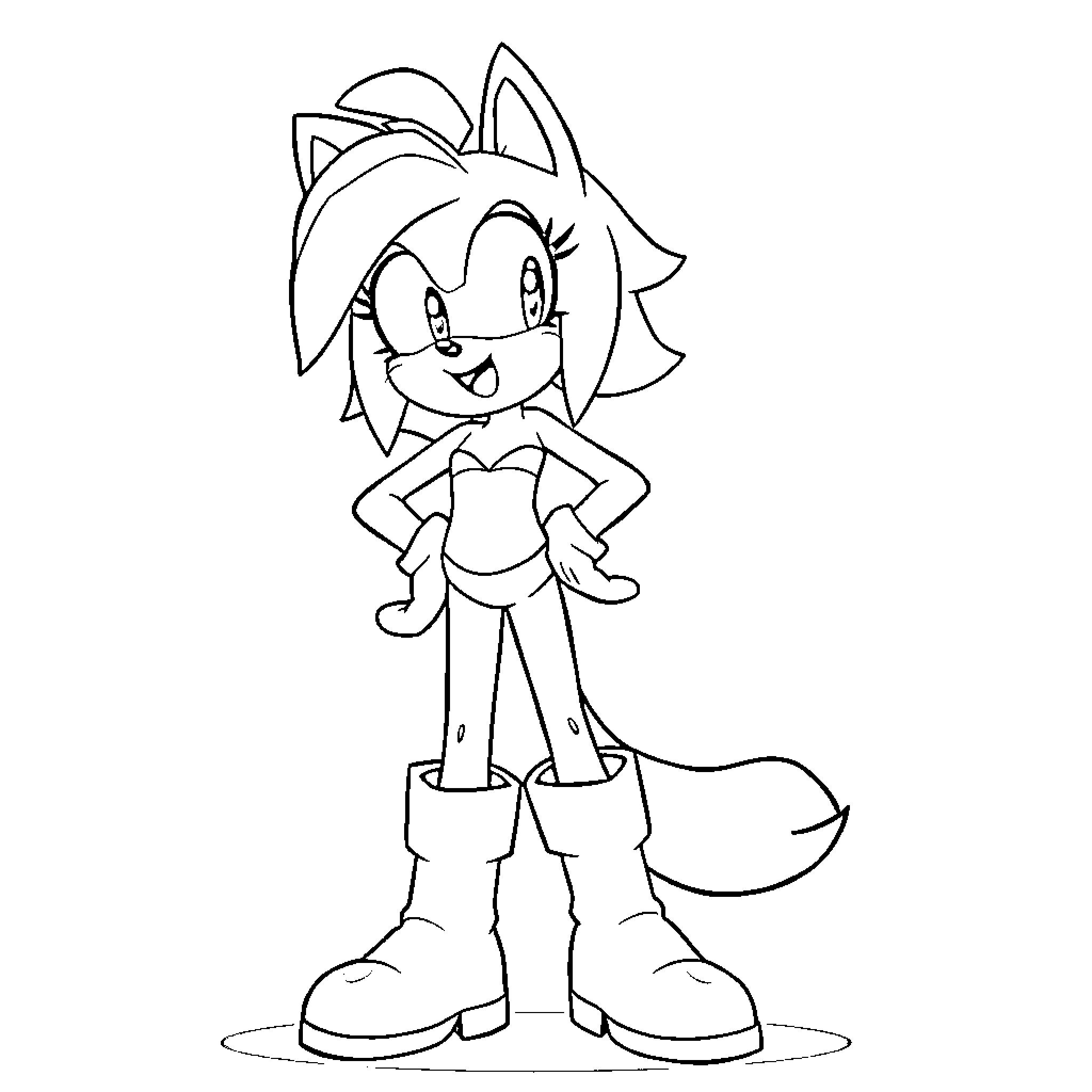Amy Rose smiling cheerfully in her iconic outfit Coloring Page (free black-and-white line drawing printable PDF for all, from beginners to advanced learners, including children, teens, adults, and seniors)
