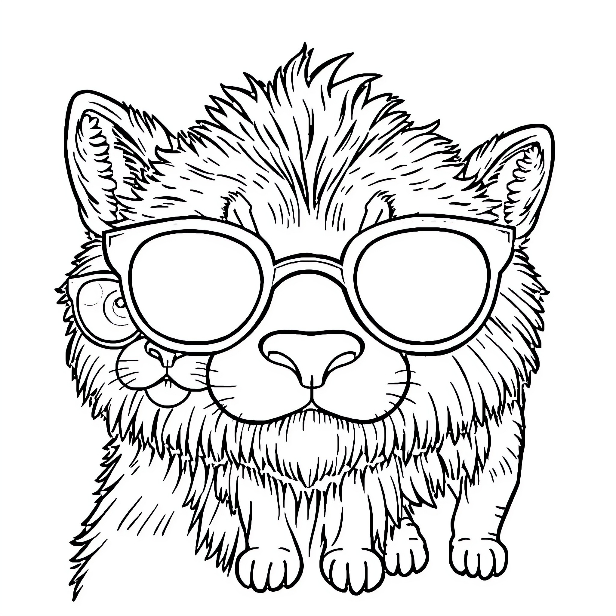 Animal wearing sunglasses and looking cute Coloring Page (free black-and-white line drawing printable PDF for all, from beginners to advanced learners, including children, teens, adults, and seniors)