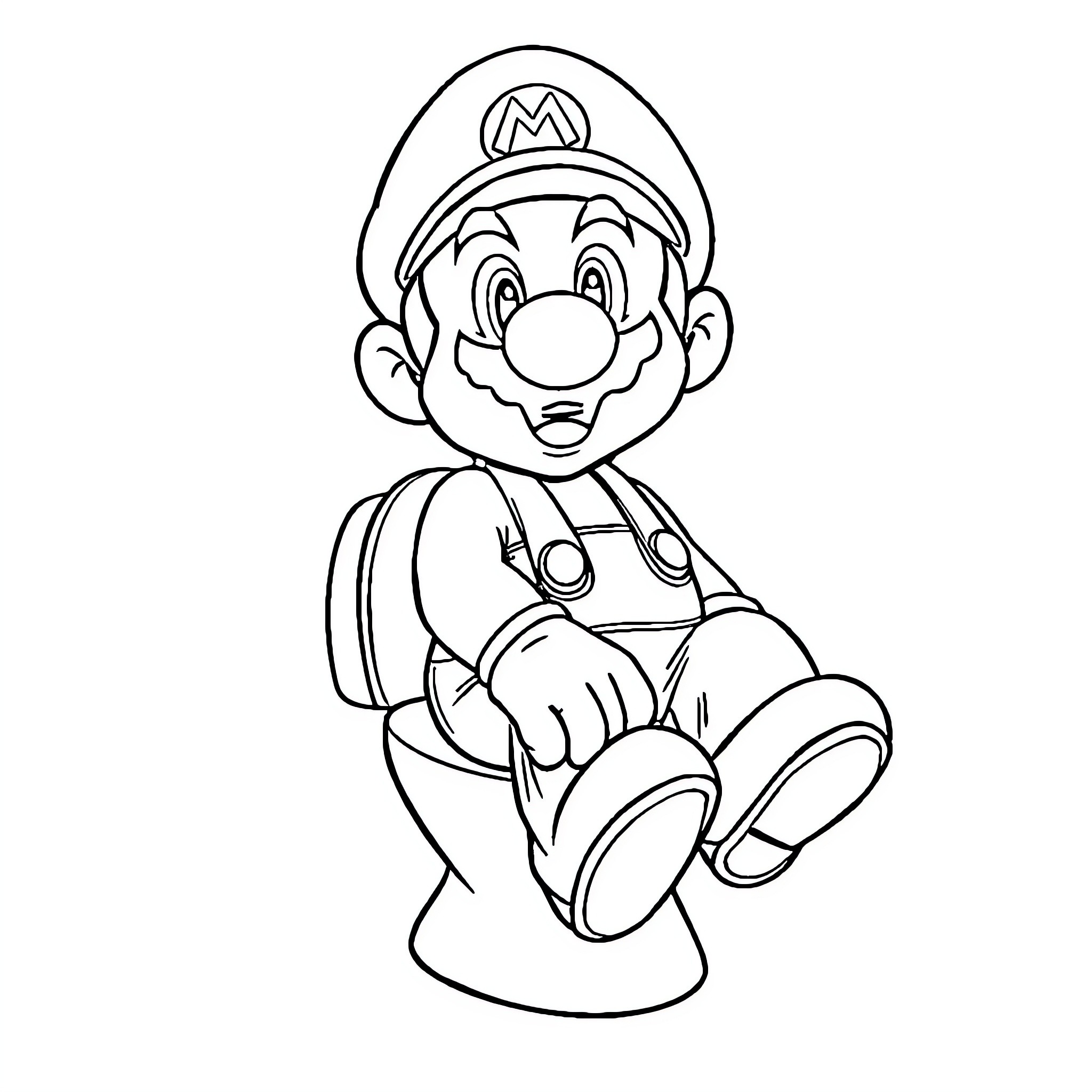 Super Mario in Action Pose Coloring Page (free black-and-white line drawing printable PDF for all, from beginners to advanced learners, including children, teens, adults, and seniors)