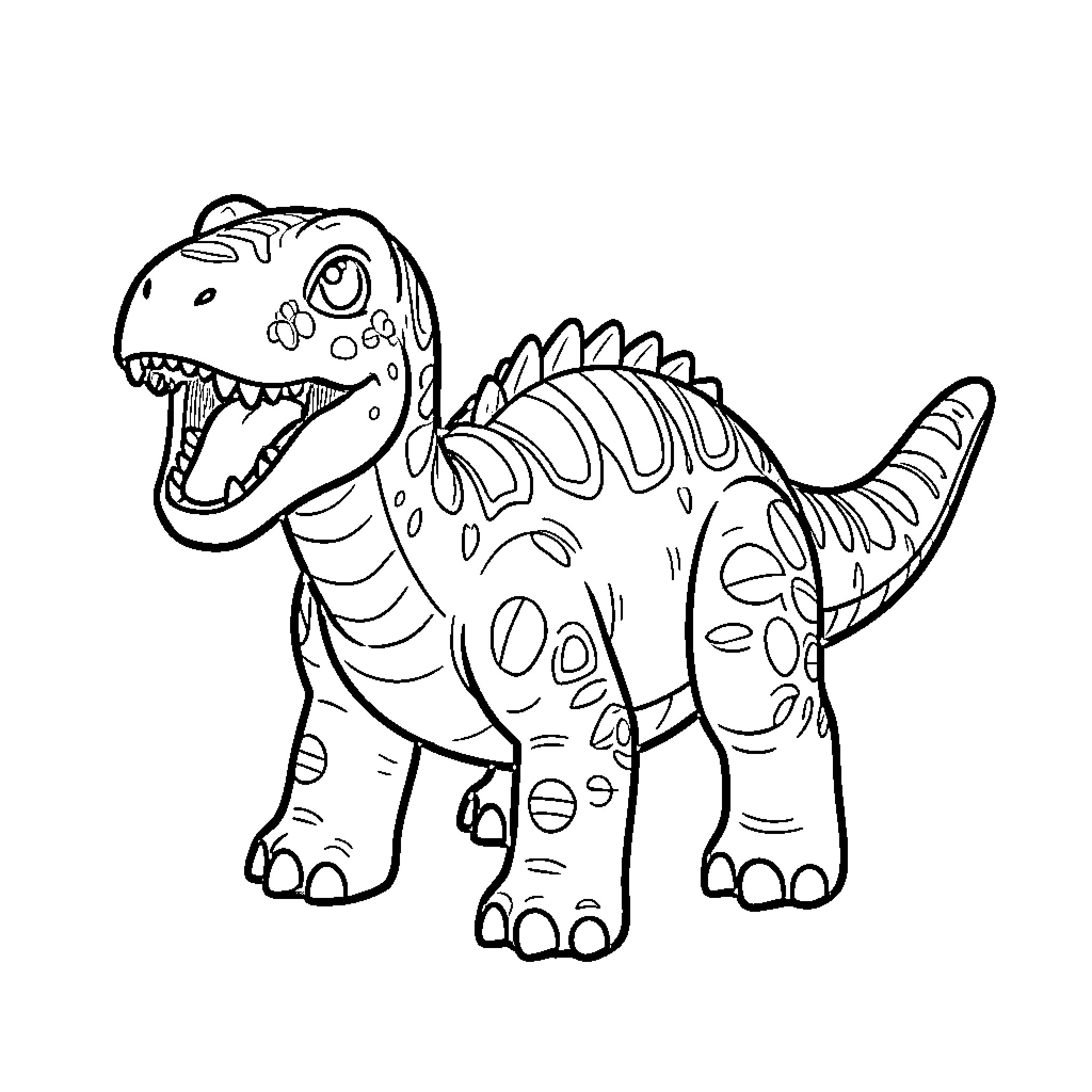 Dinosaur standing and smiling with an open mouth Coloring Page (free black-and-white line drawing printable PDF for all, from beginners to advanced learners, including children, teens, adults, and seniors)