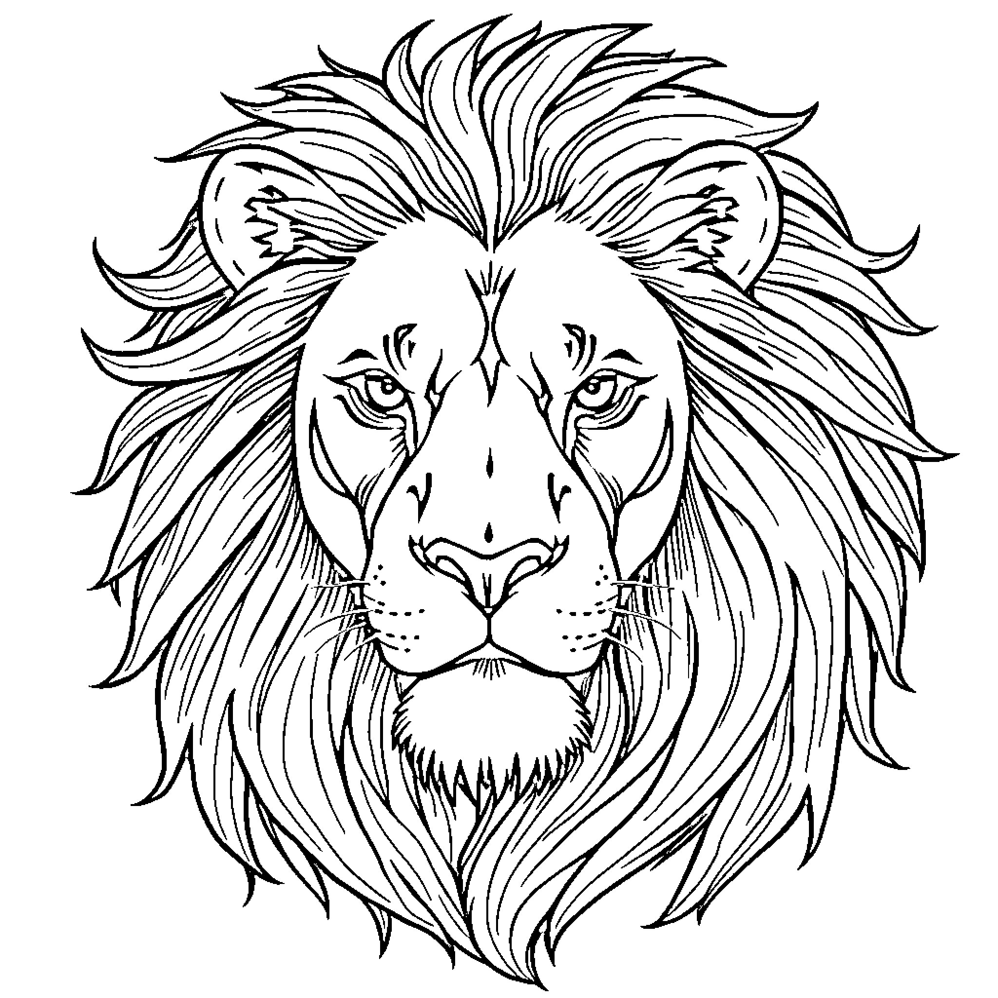 Lion with Fierce Expression Coloring Page (free black-and-white line drawing printable PDF for all, from beginners to advanced learners, including children, teens, adults, and seniors)