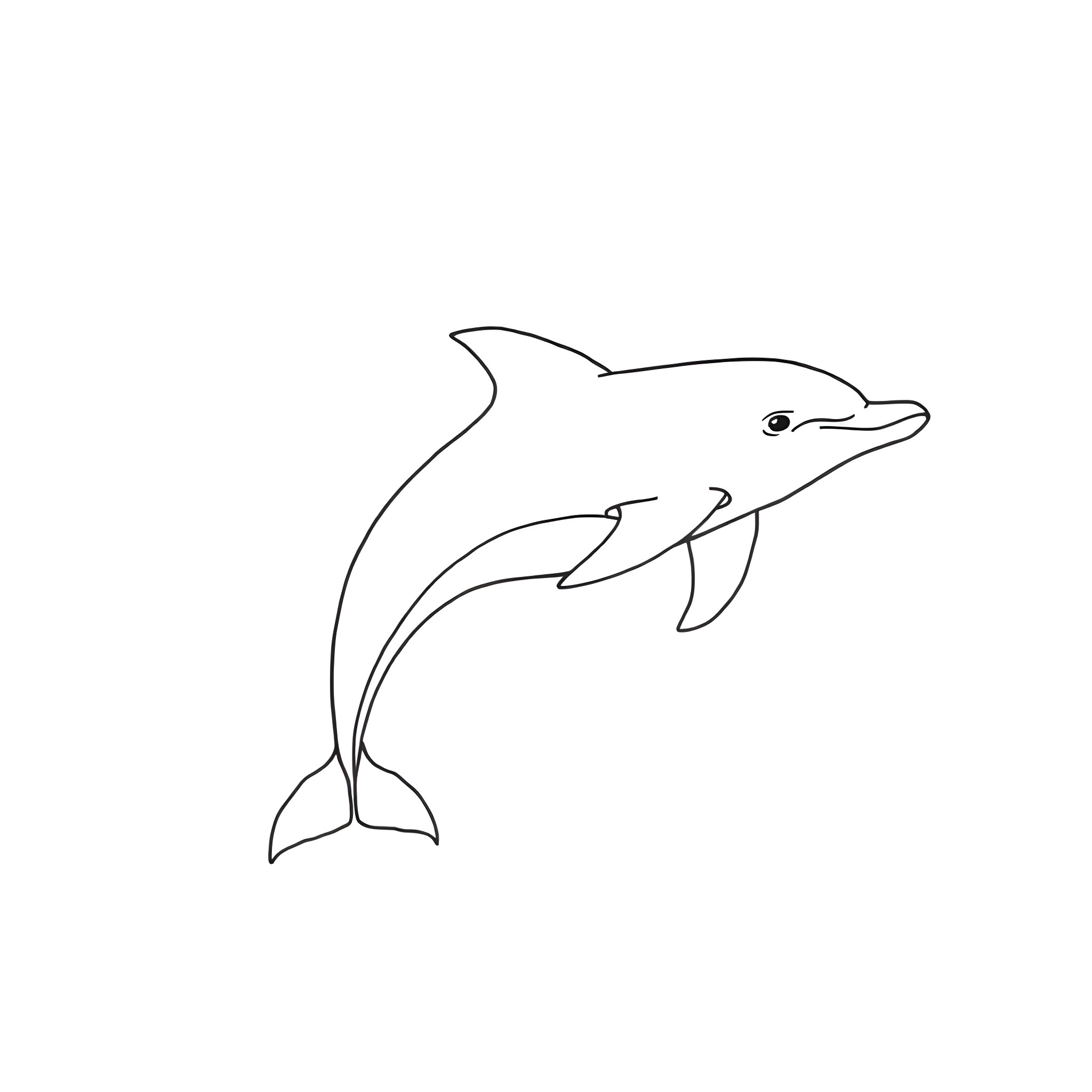 Dolphin leaping joyfully Coloring Page (free black-and-white line drawing printable PDF for all, from beginners to advanced learners, including children, teens, adults, and seniors)