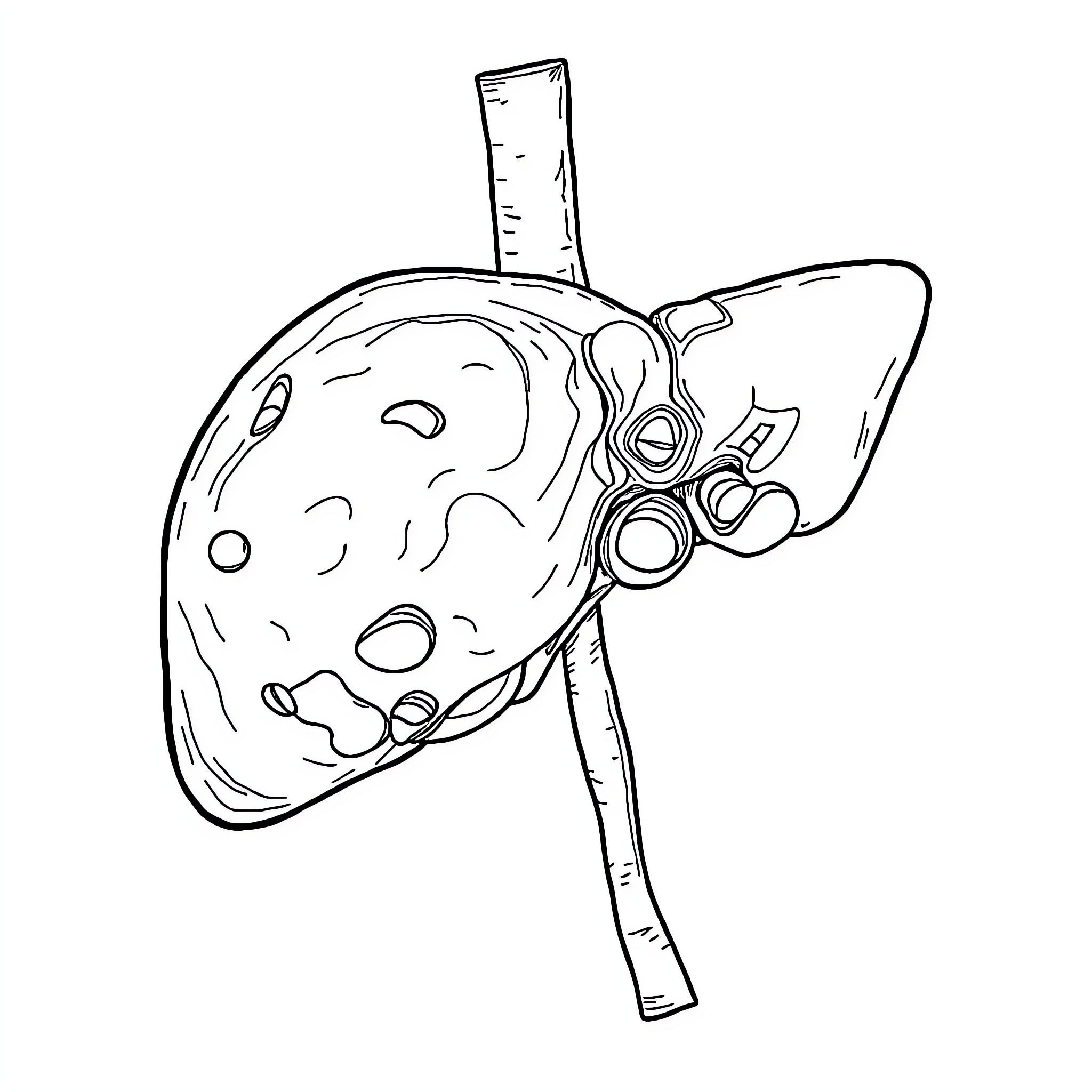 Liver organ with medical tools Coloring Page (free black-and-white line drawing printable PDF for all, from beginners to advanced learners, including children, teens, adults, and seniors)