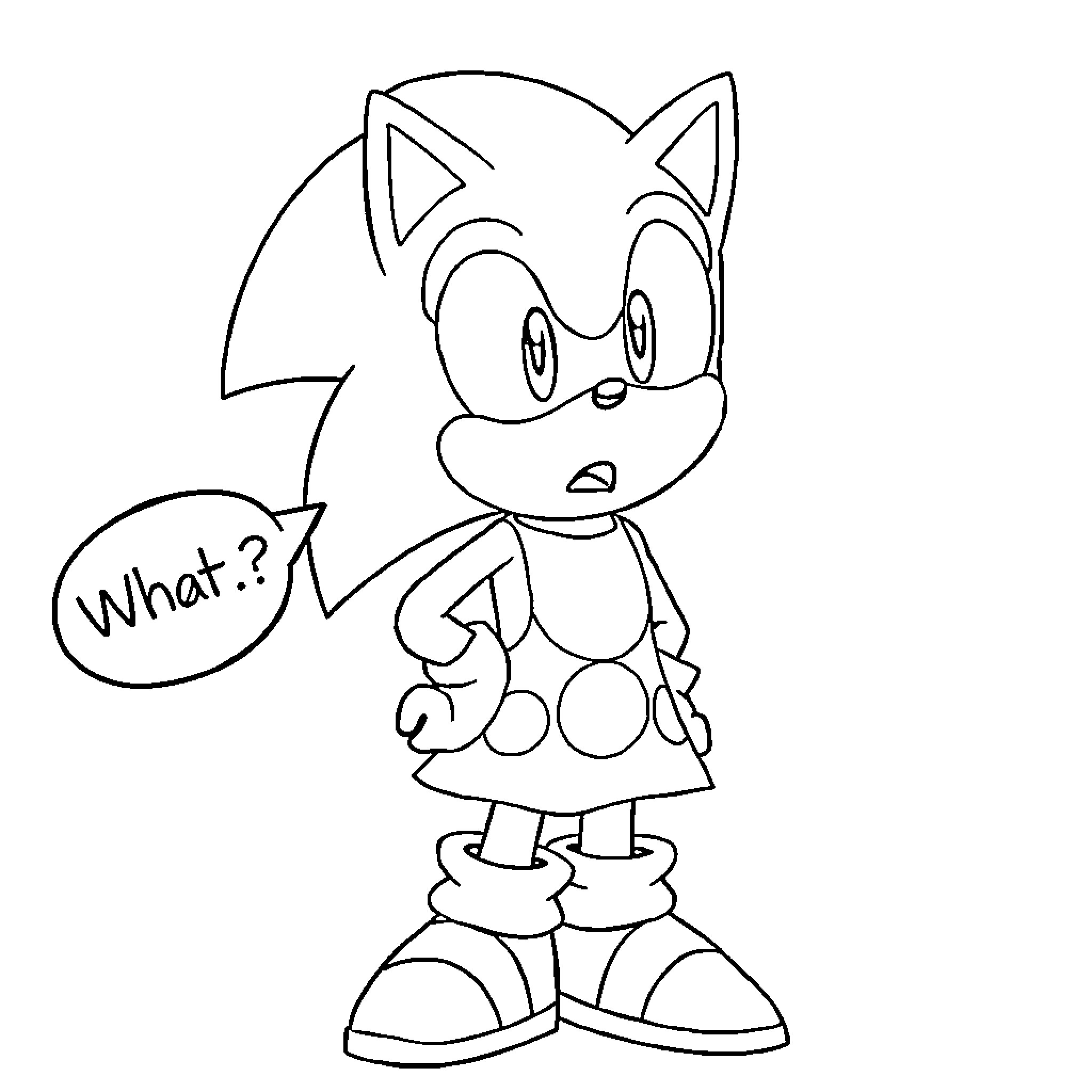 Sonic expressing surprise and confusion Coloring Page (free black-and-white line drawing printable PDF for all, from beginners to advanced learners, including children, teens, adults, and seniors)