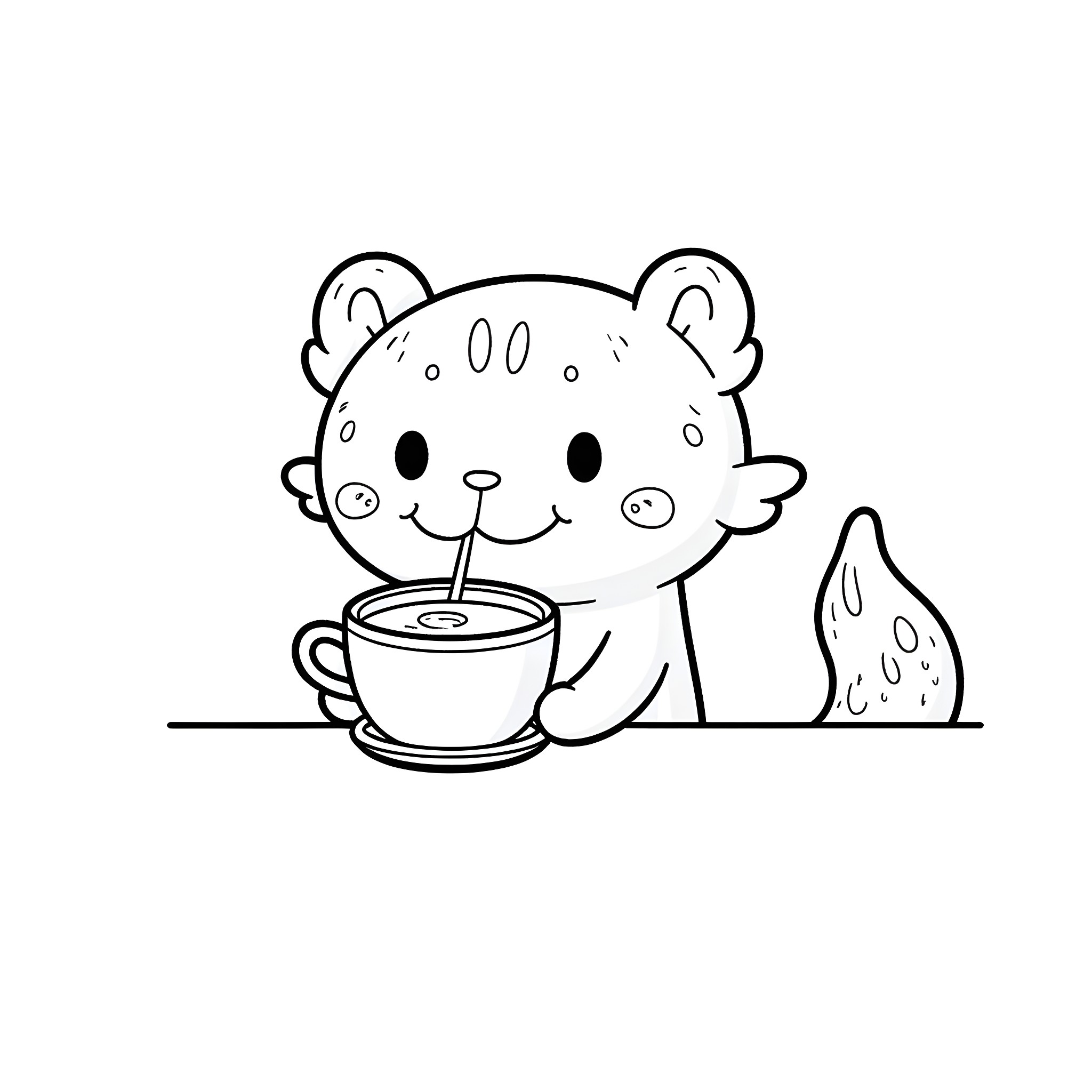 Axolotl enjoying a hot beverage Coloring Page (free black-and-white line drawing printable PDF for all, from beginners to advanced learners, including children, teens, adults, and seniors)