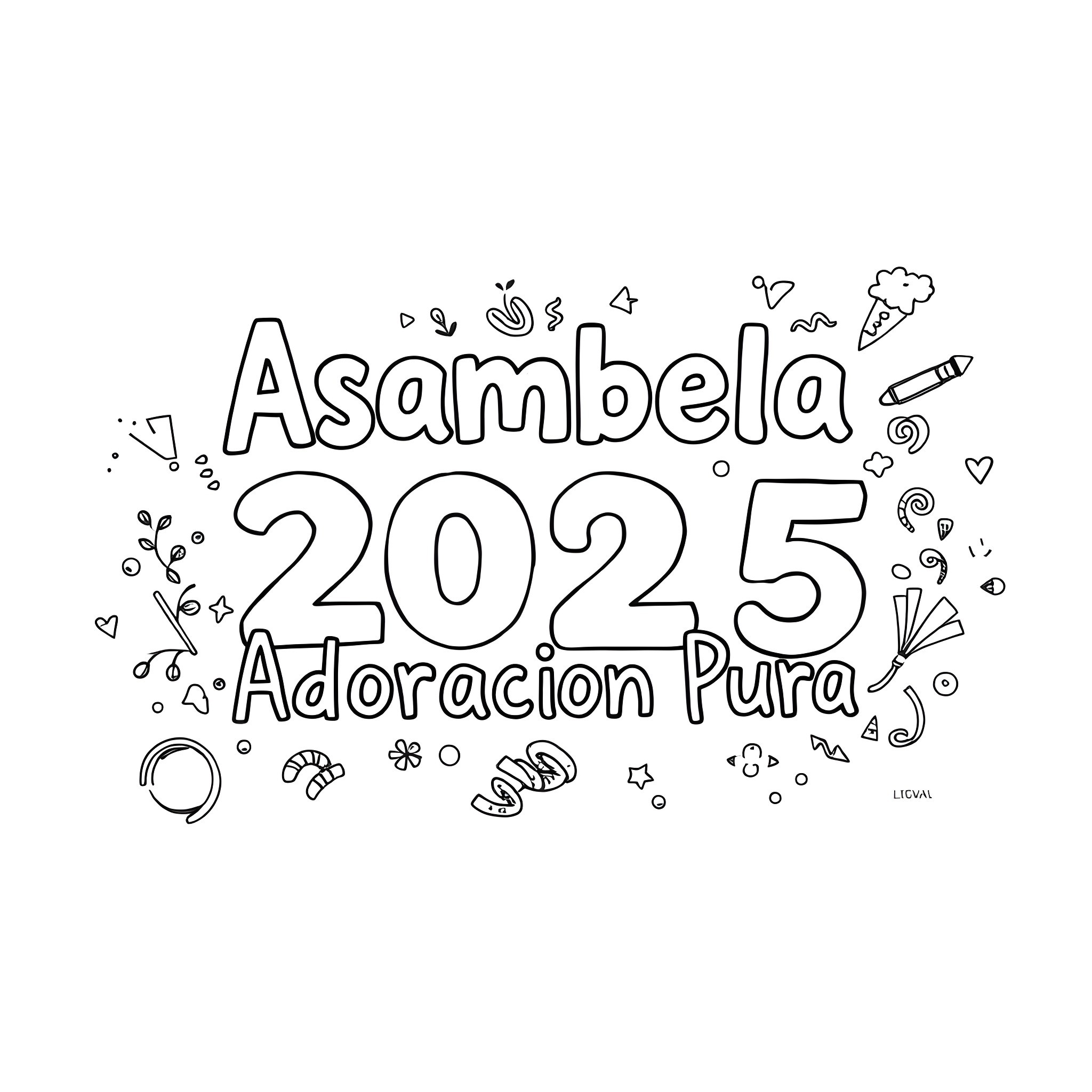 Asamblea 2025: Adoracion Pura Coloring Page (free black-and-white line drawing printable PDF for all, from beginners to advanced learners, including children, teens, adults, and seniors)