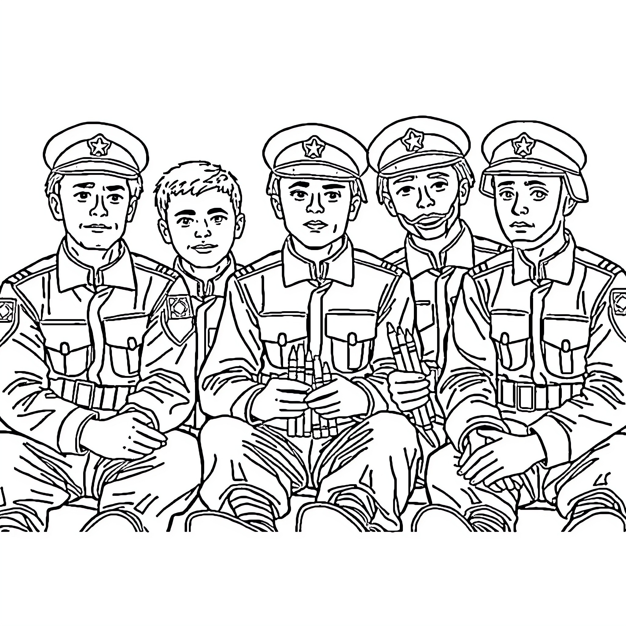 Marine officers in military uniforms Coloring Page (free black-and-white line drawing printable PDF for all, from beginners to advanced learners, including children, teens, adults, and seniors)