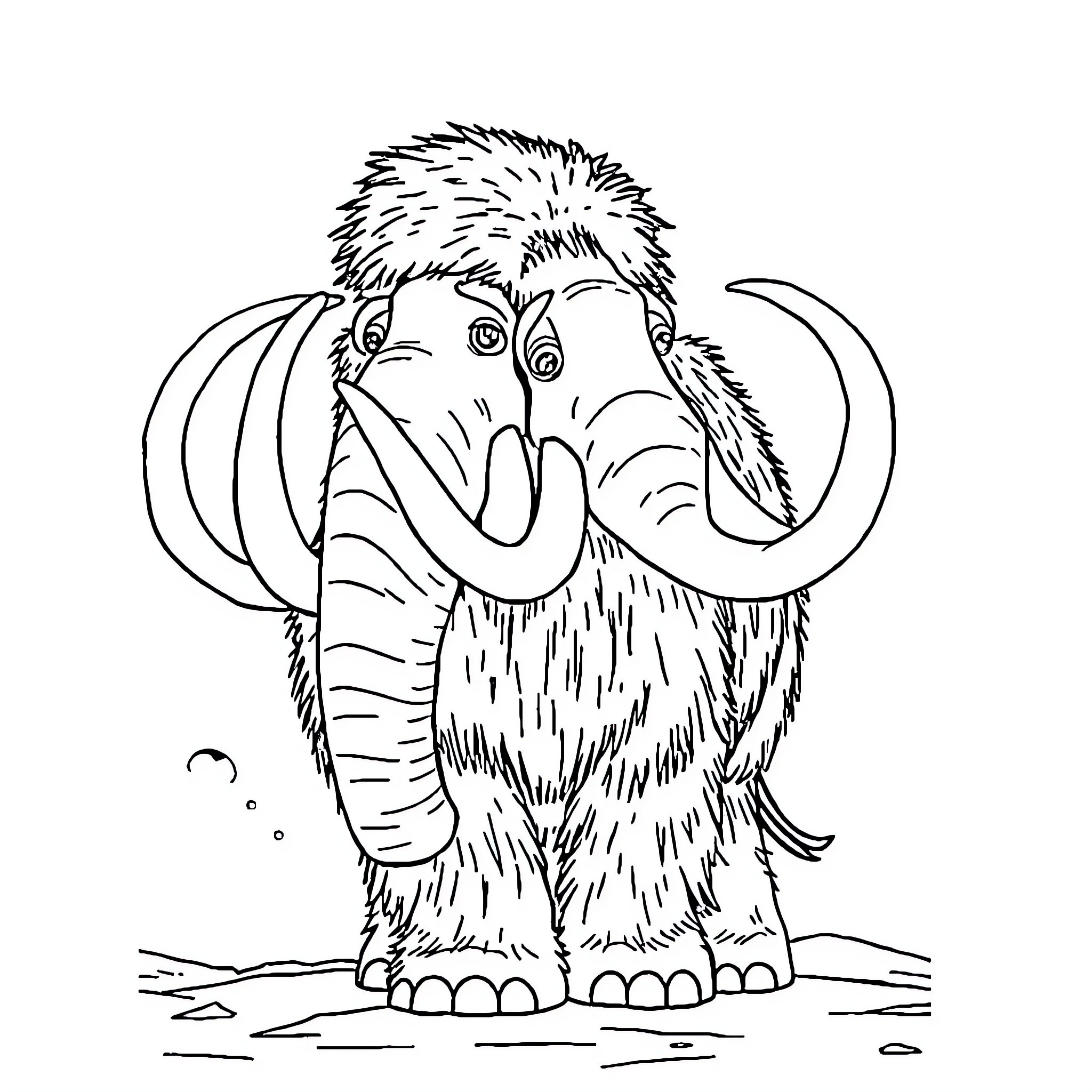 Mammoth standing proudly in the snow Coloring Page (free black-and-white line drawing printable PDF for all, from beginners to advanced learners, including children, teens, adults, and seniors)