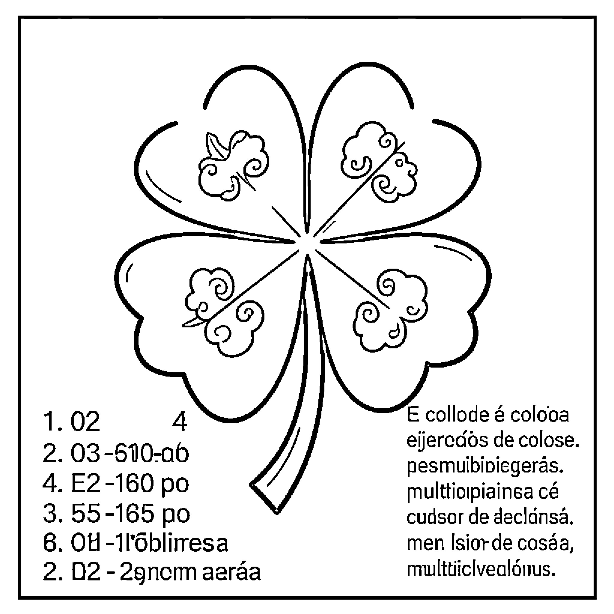 Trebol with abstract floral design and technical information Coloring Page (free black-and-white line drawing printable PDF for all, from beginners to advanced learners, including children, teens, adults, and seniors)