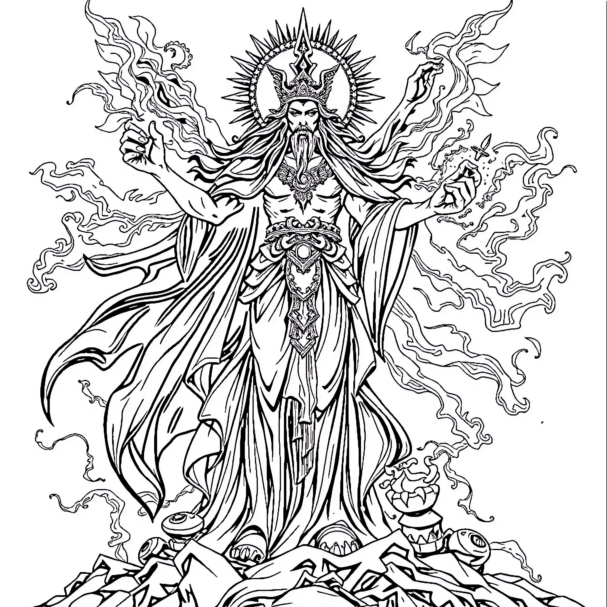 God of the Cosmos in Powerful Splendor Coloring Page (free black-and-white line drawing printable PDF for all, from beginners to advanced learners, including children, teens, adults, and seniors)
