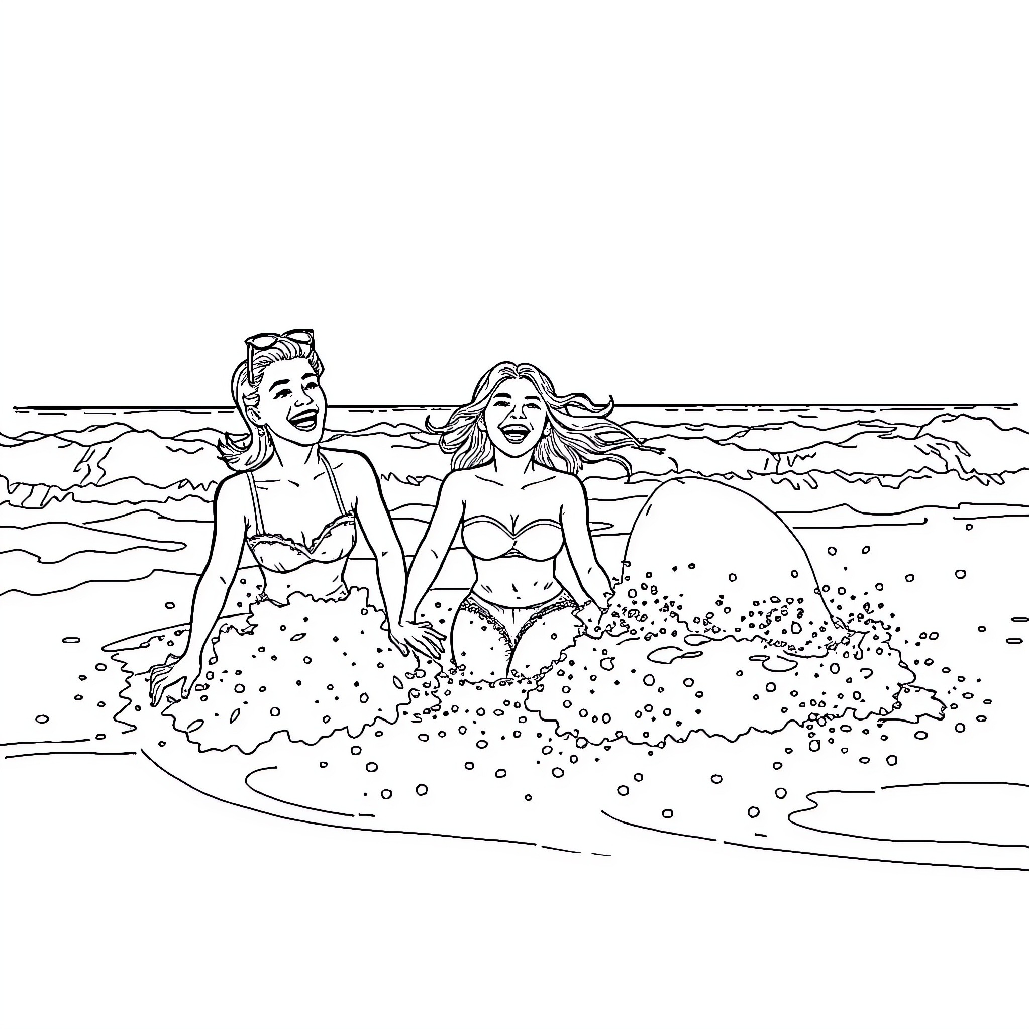 Persons enjoying a day at the beach Coloring Page (free black-and-white line drawing printable PDF for all, from beginners to advanced learners, including children, teens, adults, and seniors)
