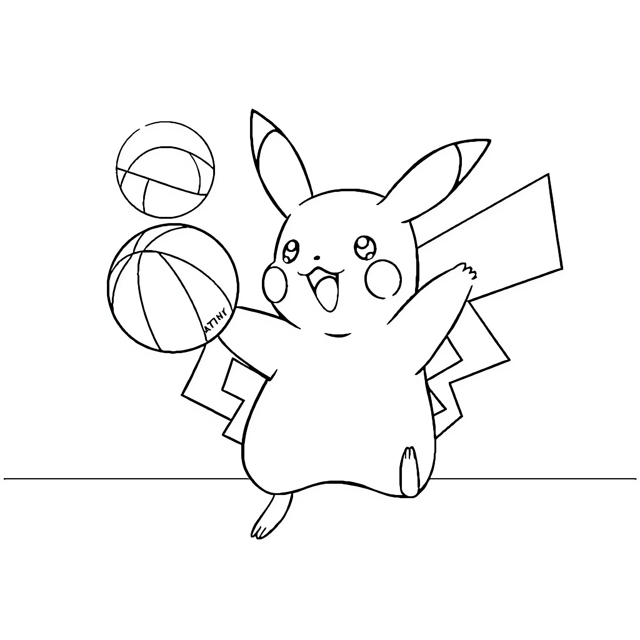 Pikachu playing with toys Coloring Page (free black-and-white line drawing printable PDF for all, from beginners to advanced learners, including children, teens, adults, and seniors)