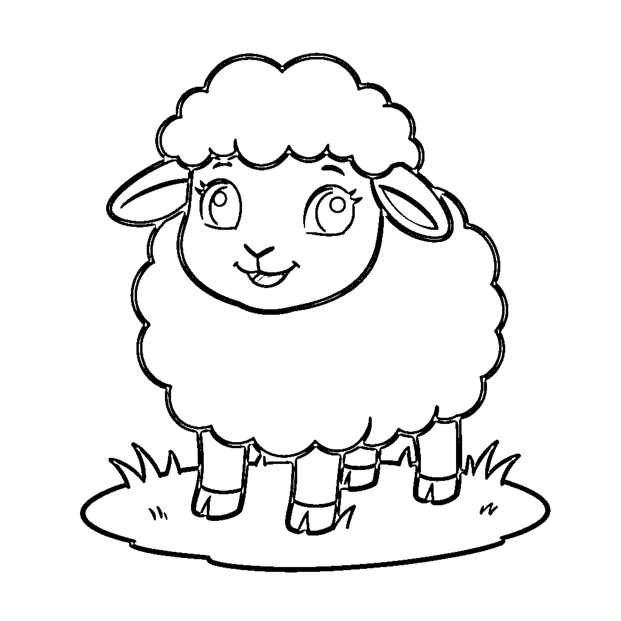 Sheep playing happily in the field Coloring Page (free black-and-white line drawing printable PDF for all, from beginners to advanced learners, including children, teens, adults, and seniors)