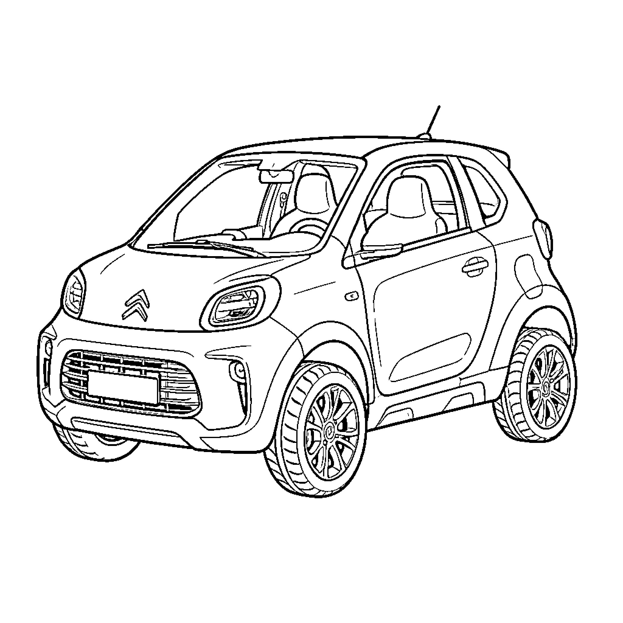 Citroën Ami compact urban vehicle design Coloring Page (free black-and-white line drawing printable PDF for all, from beginners to advanced learners, including children, teens, adults, and seniors)