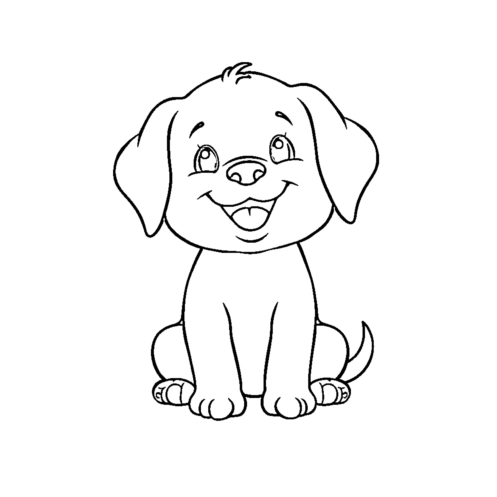 Puppy smiling with joy Coloring Page (free black-and-white line drawing printable PDF for all, from beginners to advanced learners, including children, teens, adults, and seniors)