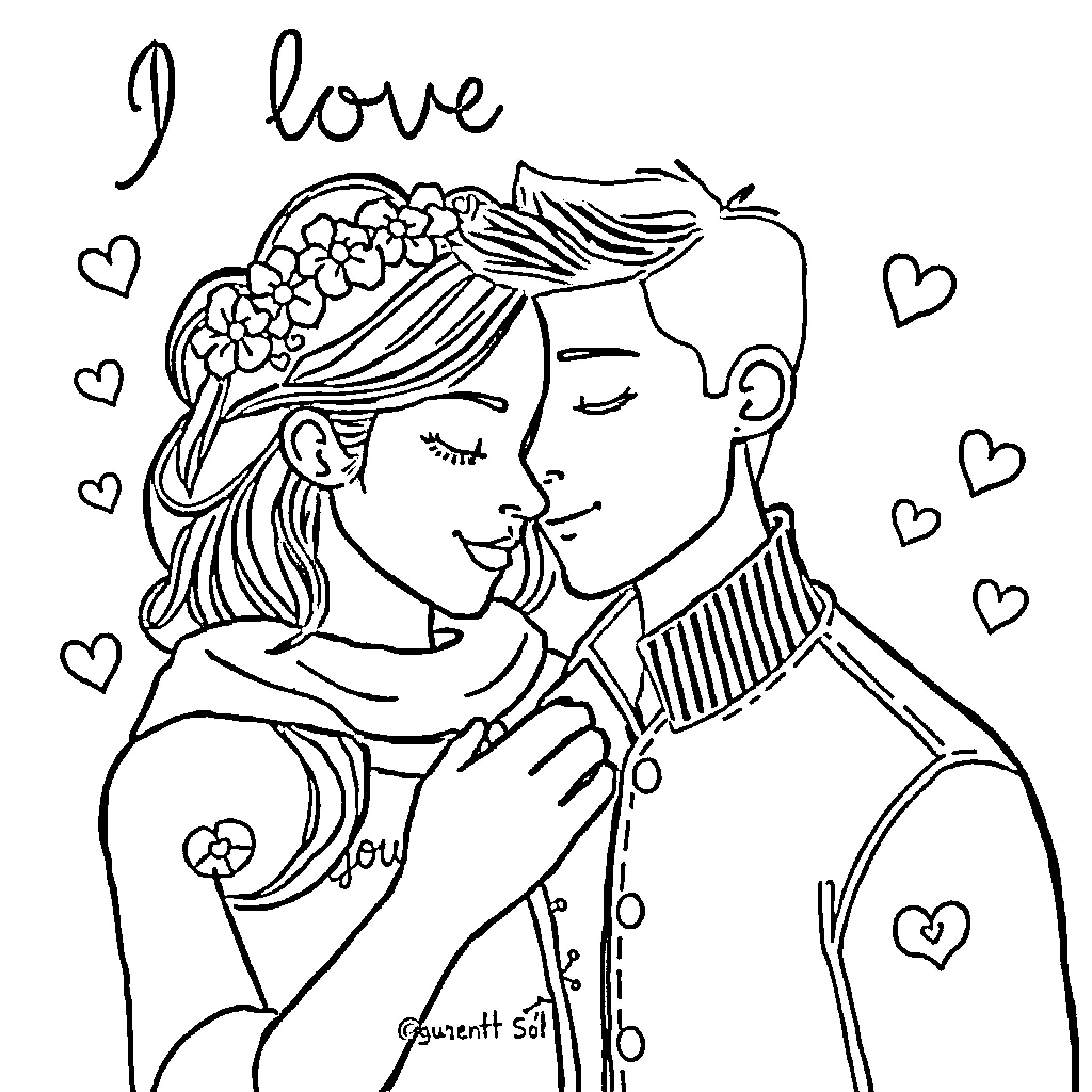 Love's Embrace: A Tender Moment Coloring Page (free black-and-white line drawing printable PDF for all, from beginners to advanced learners, including children, teens, adults, and seniors)
