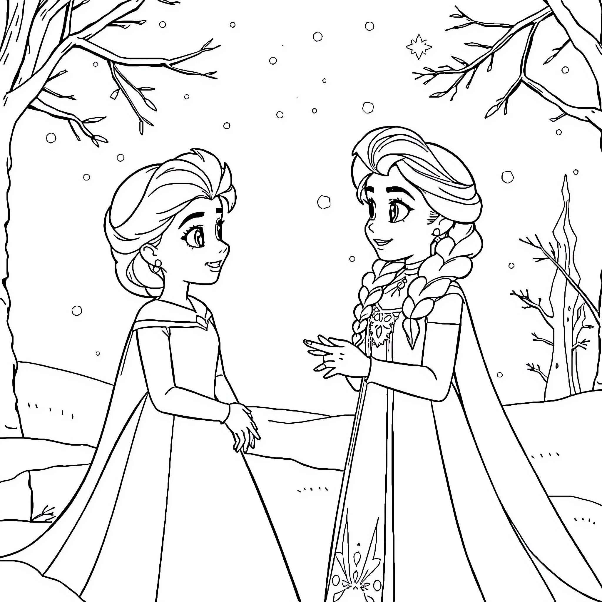 Gabby's Frozen Adventure in the Snowy Wonderland Coloring Page (free black-and-white line drawing printable PDF for all, from beginners to advanced learners, including children, teens, adults, and seniors)