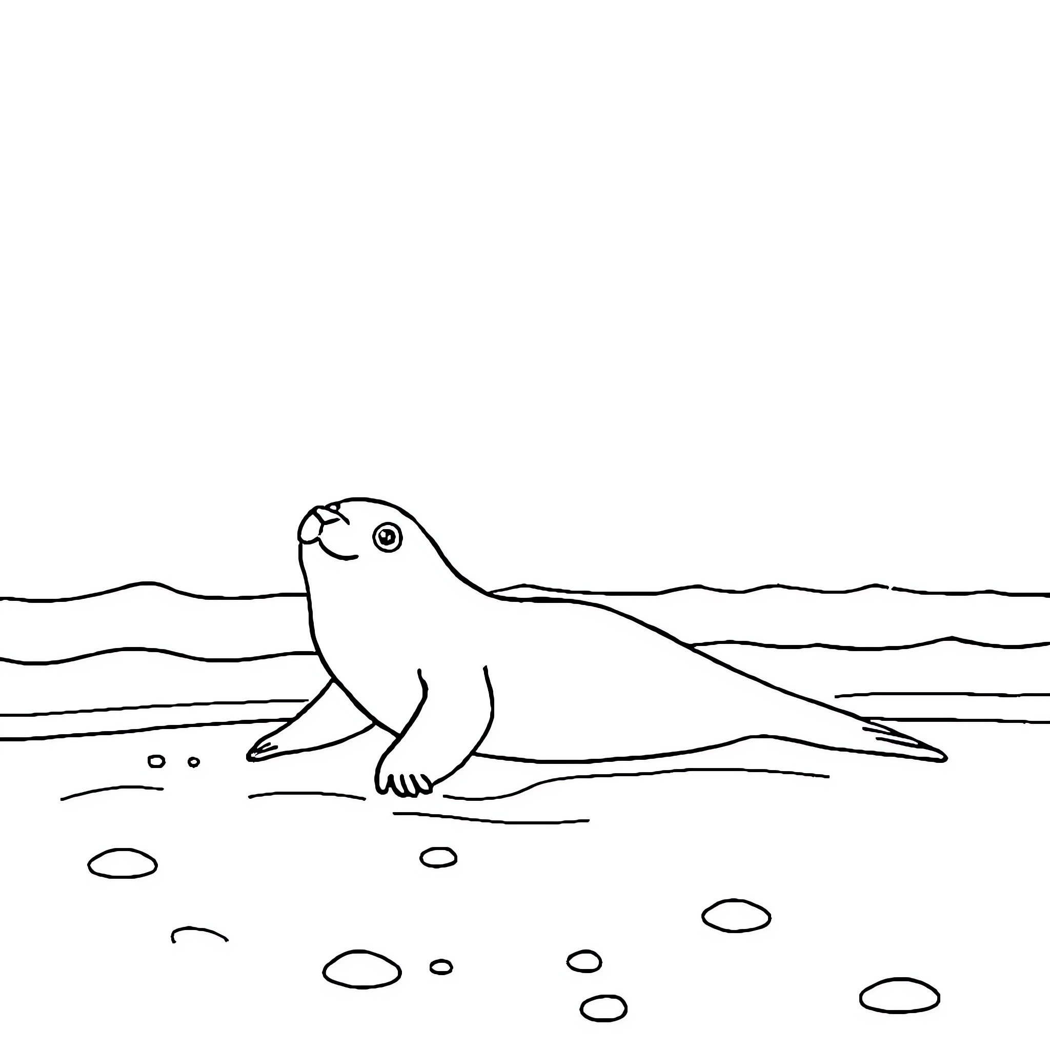 Seal resting peacefully on the beach Coloring Page (free black-and-white line drawing printable PDF for all, from beginners to advanced learners, including children, teens, adults, and seniors)