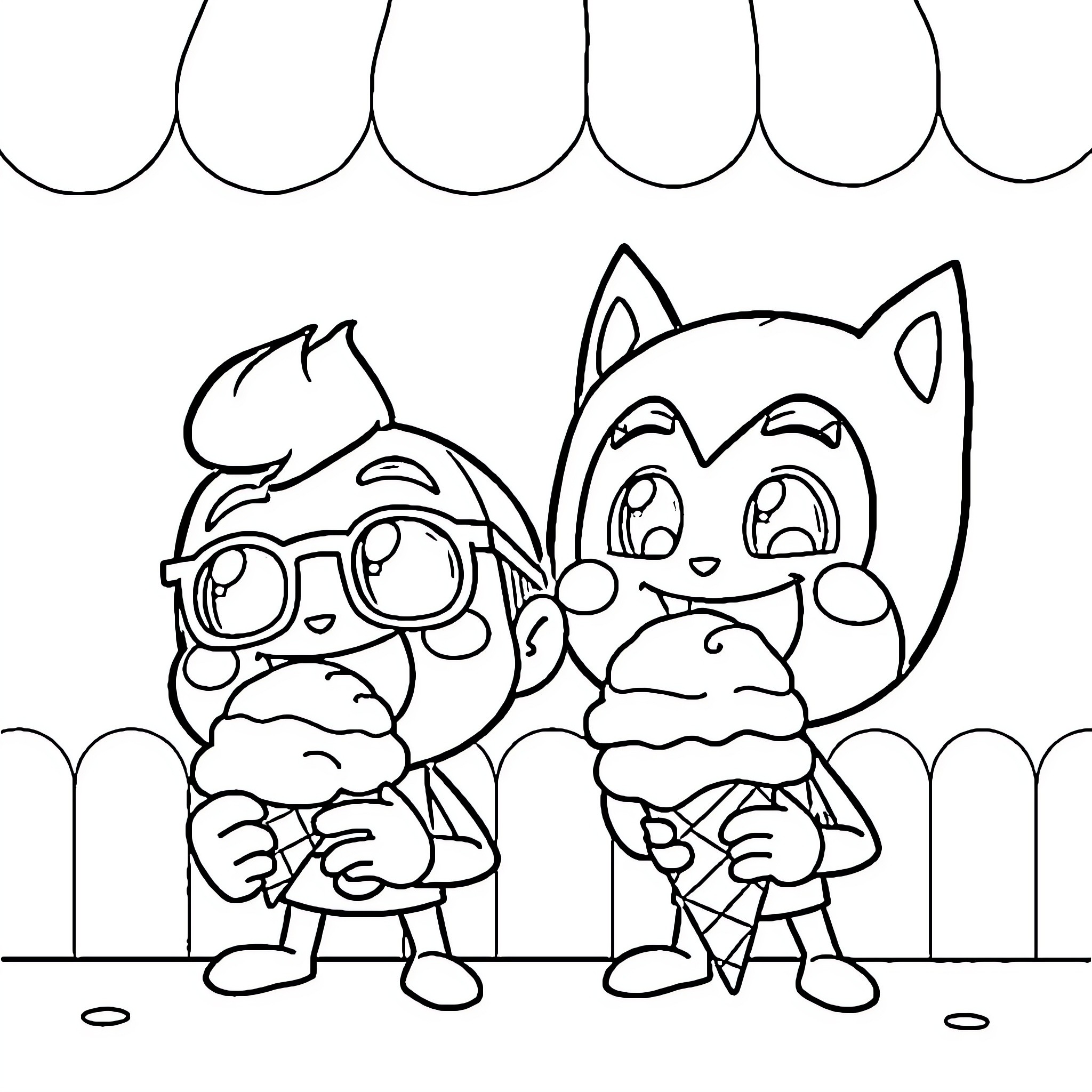 Fanboy and friends in animated adventures Coloring Page (free black-and-white line drawing printable PDF for all, from beginners to advanced learners, including children, teens, adults, and seniors)