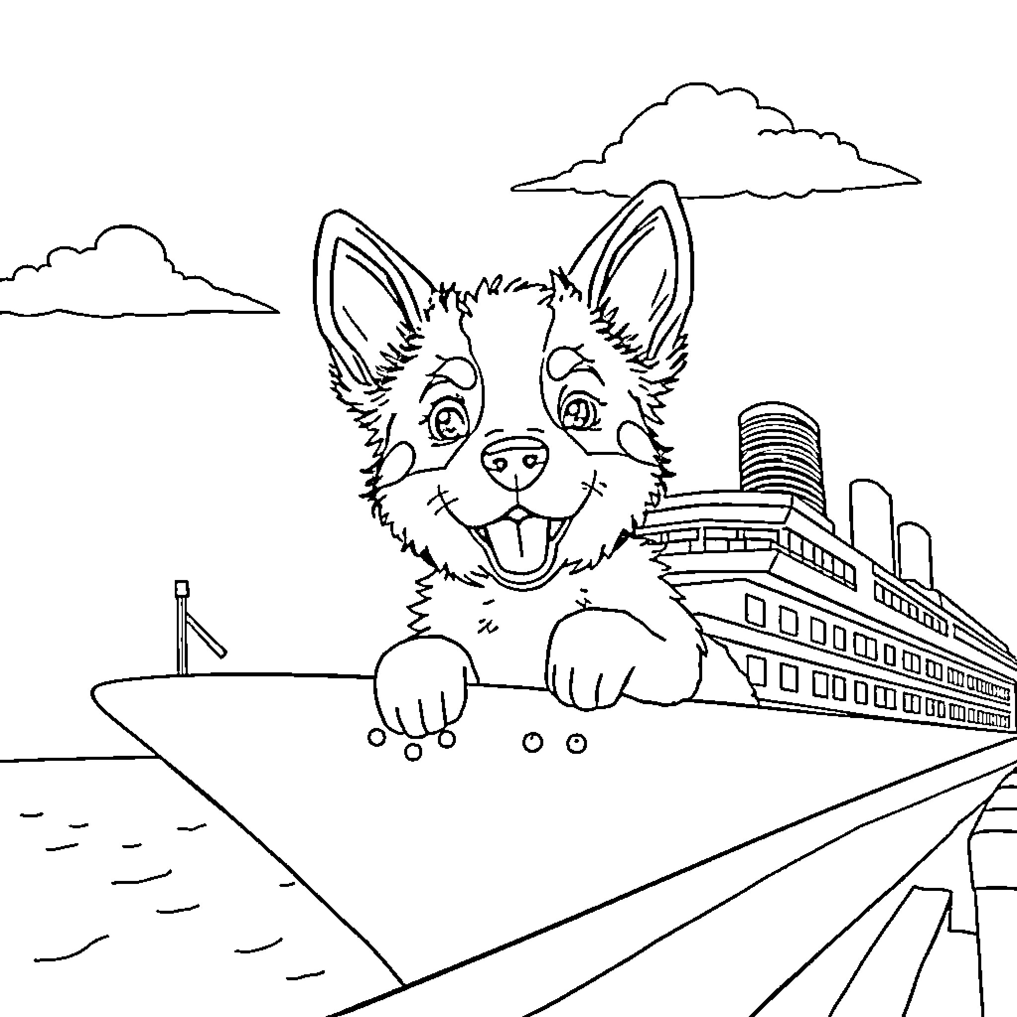 Bluey's Cruise Ship Adventure Coloring Page (free black-and-white line drawing printable PDF for all, from beginners to advanced learners, including children, teens, adults, and seniors)