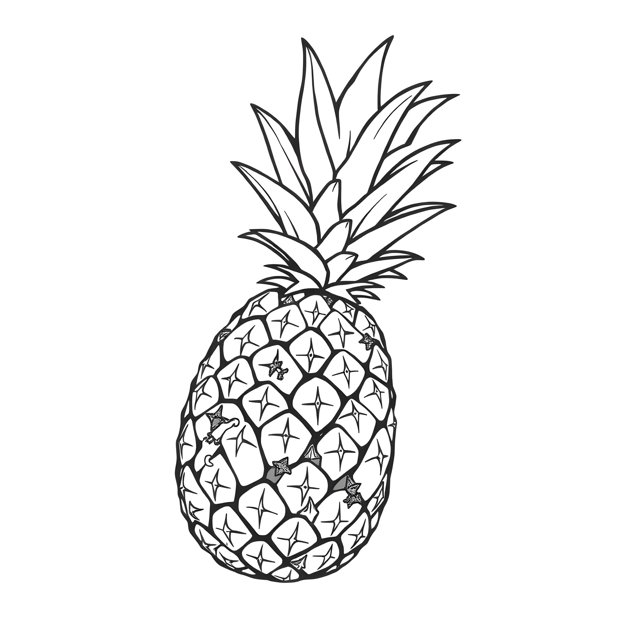 Pineapple with intricate patterns Coloring Page (free black-and-white line drawing printable PDF for all, from beginners to advanced learners, including children, teens, adults, and seniors)