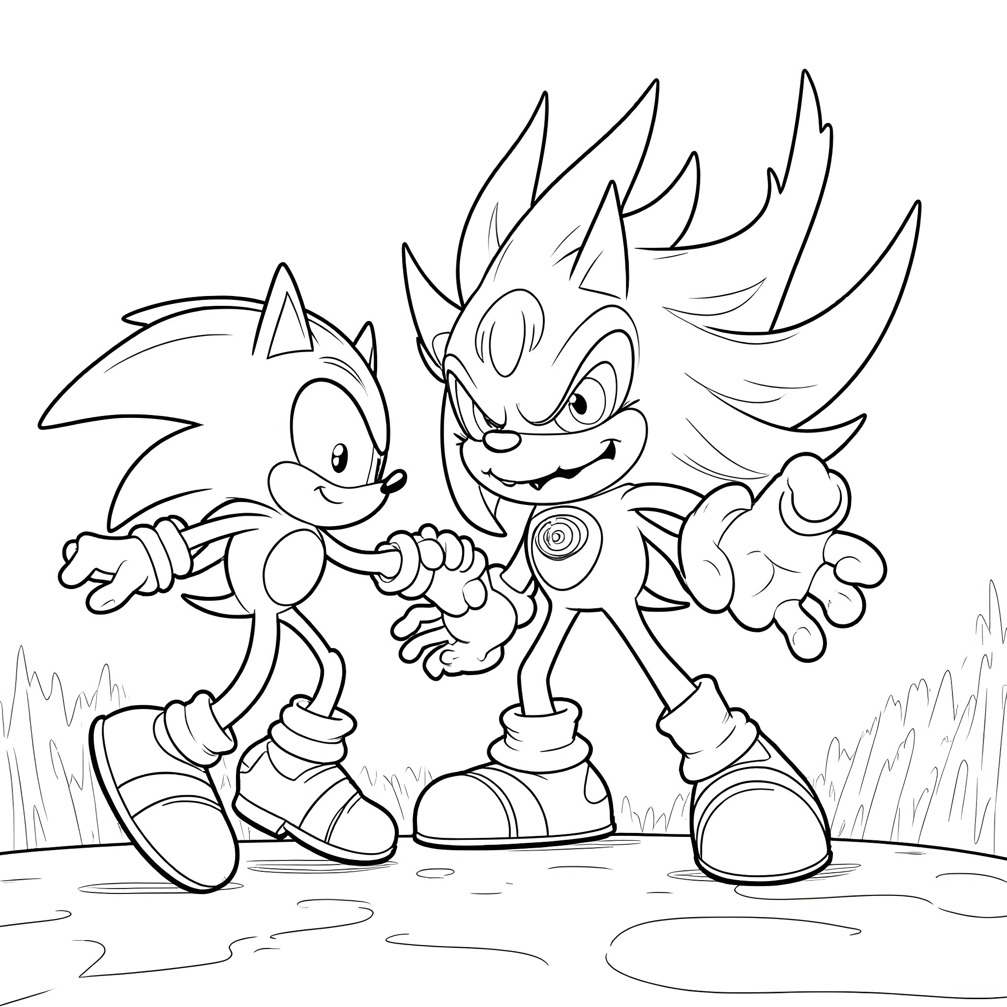 Sonic and friends in animated adventure Coloring Page (free black-and-white line drawing printable PDF for all, from beginners to advanced learners, including children, teens, adults, and seniors)