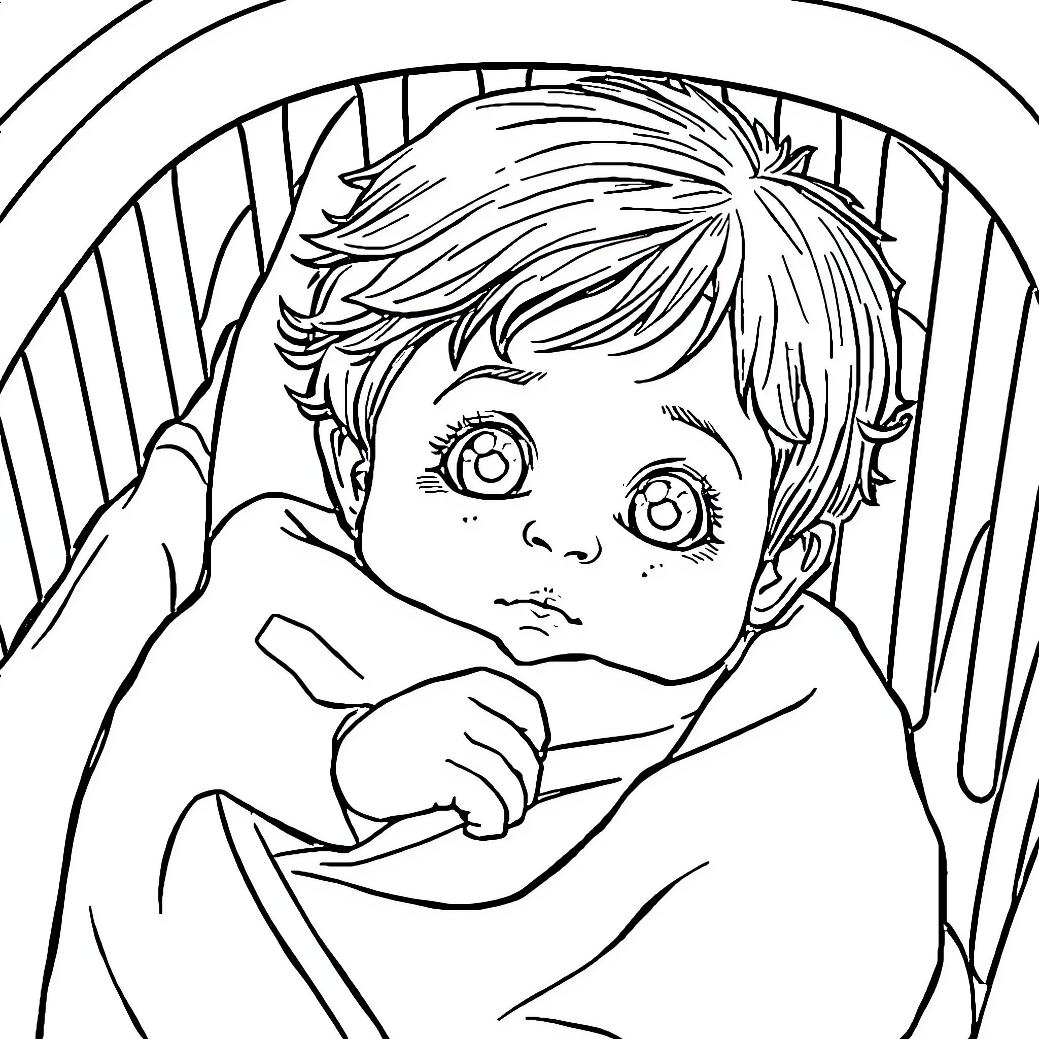 Luke Skywalker in a distressed expression Coloring Page (free black-and-white line drawing printable PDF for all, from beginners to advanced learners, including children, teens, adults, and seniors)