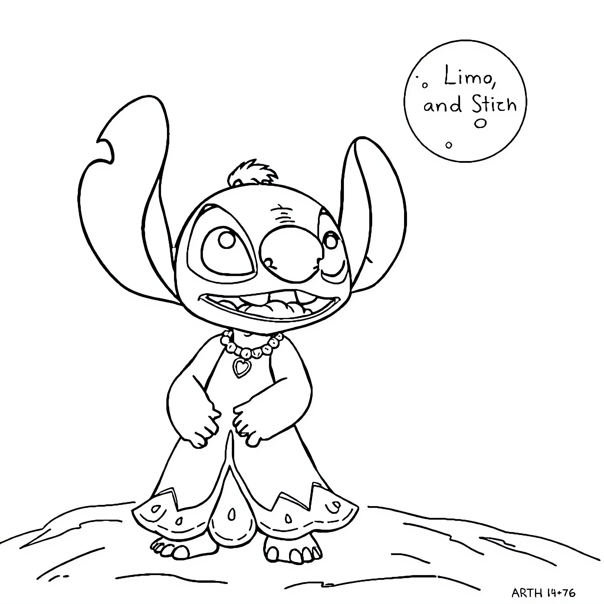 Stitch's amusing antics with Lilo Coloring Page (free black-and-white line drawing printable PDF for all, from beginners to advanced learners, including children, teens, adults, and seniors)
