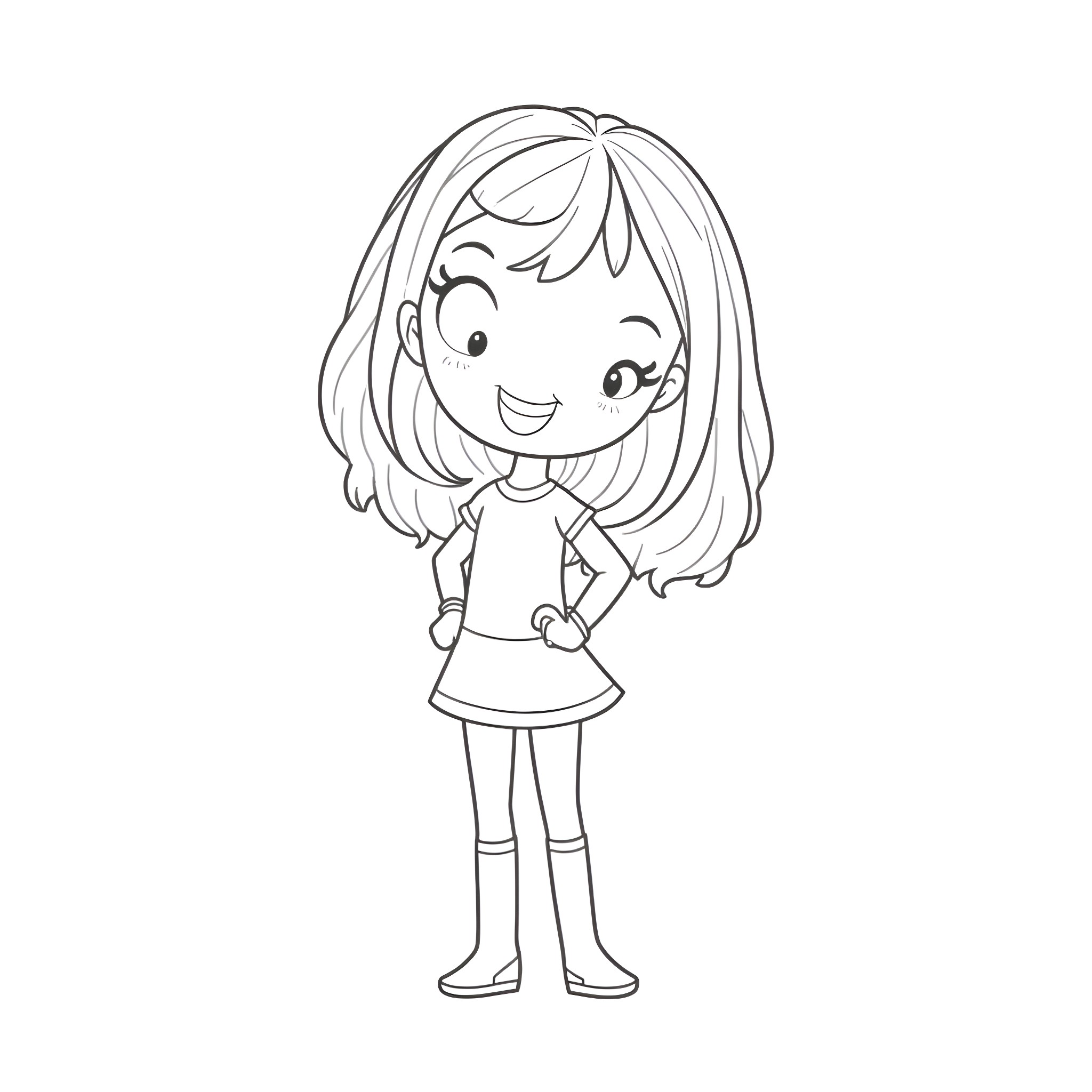 Gabby's Cheerful Pose Coloring Page (free black-and-white line drawing printable PDF for all, from beginners to advanced learners, including children, teens, adults, and seniors)
