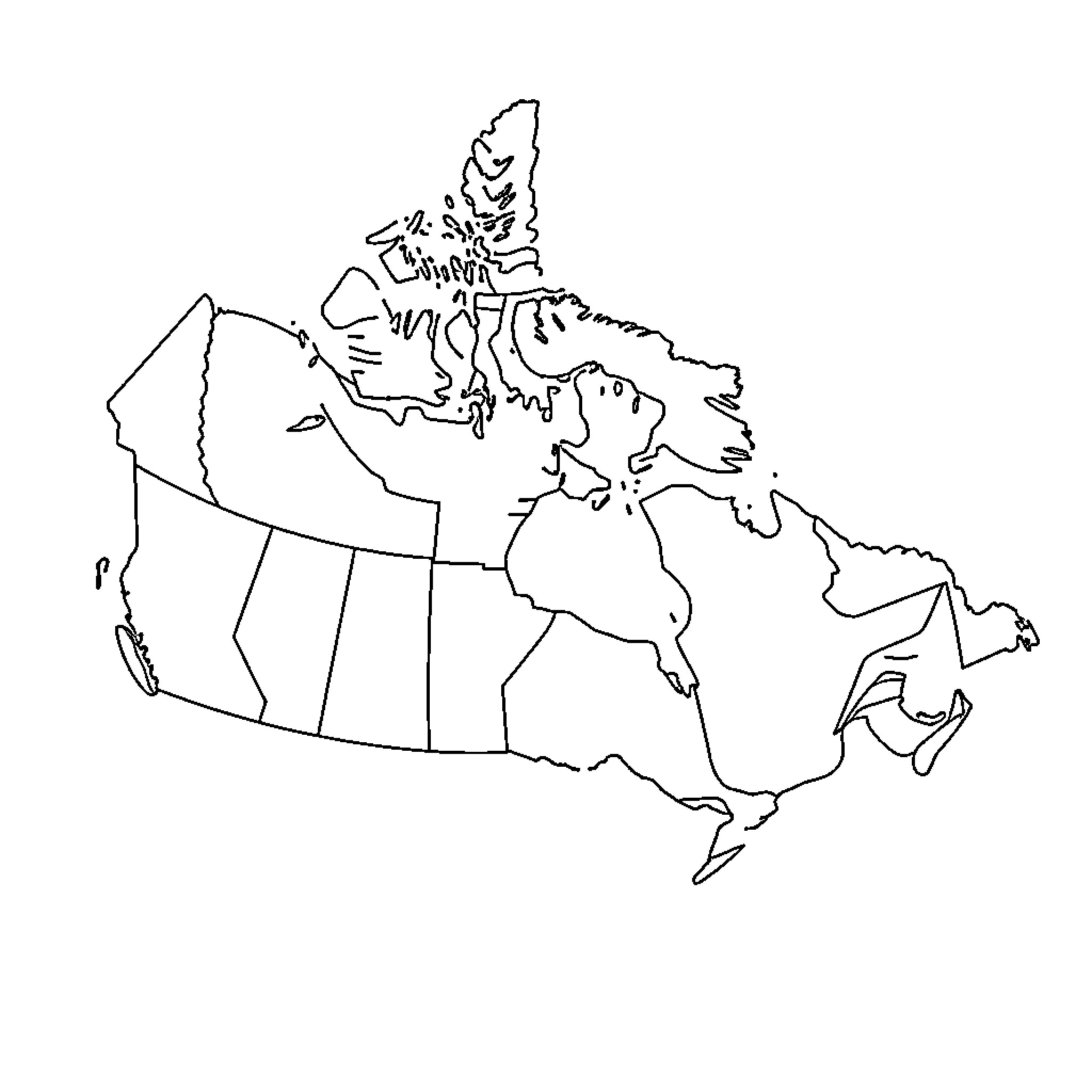 Map of the outline of Canada Coloring Page (free black-and-white line drawing printable PDF for all, from beginners to advanced learners, including children, teens, adults, and seniors)
