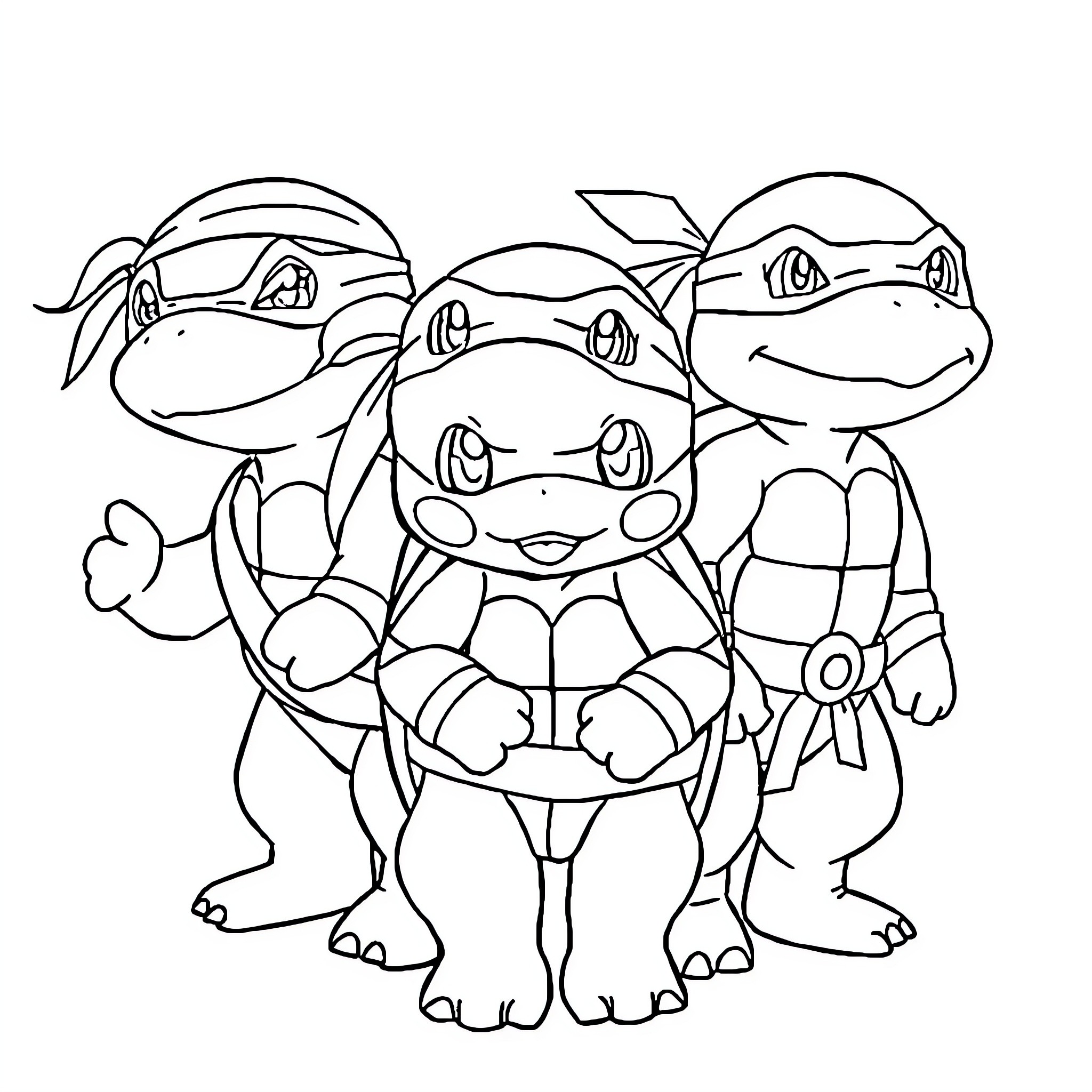 Pokémon characters posing together Coloring Page (free black-and-white line drawing printable PDF for all, from beginners to advanced learners, including children, teens, adults, and seniors)