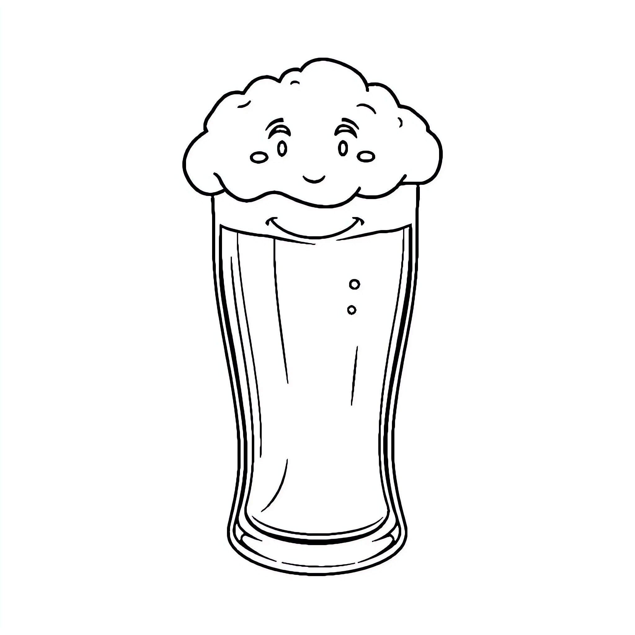 Beer glass with a smiling foam head Coloring Page (free black-and-white line drawing printable PDF for all, from beginners to advanced learners, including children, teens, adults, and seniors)