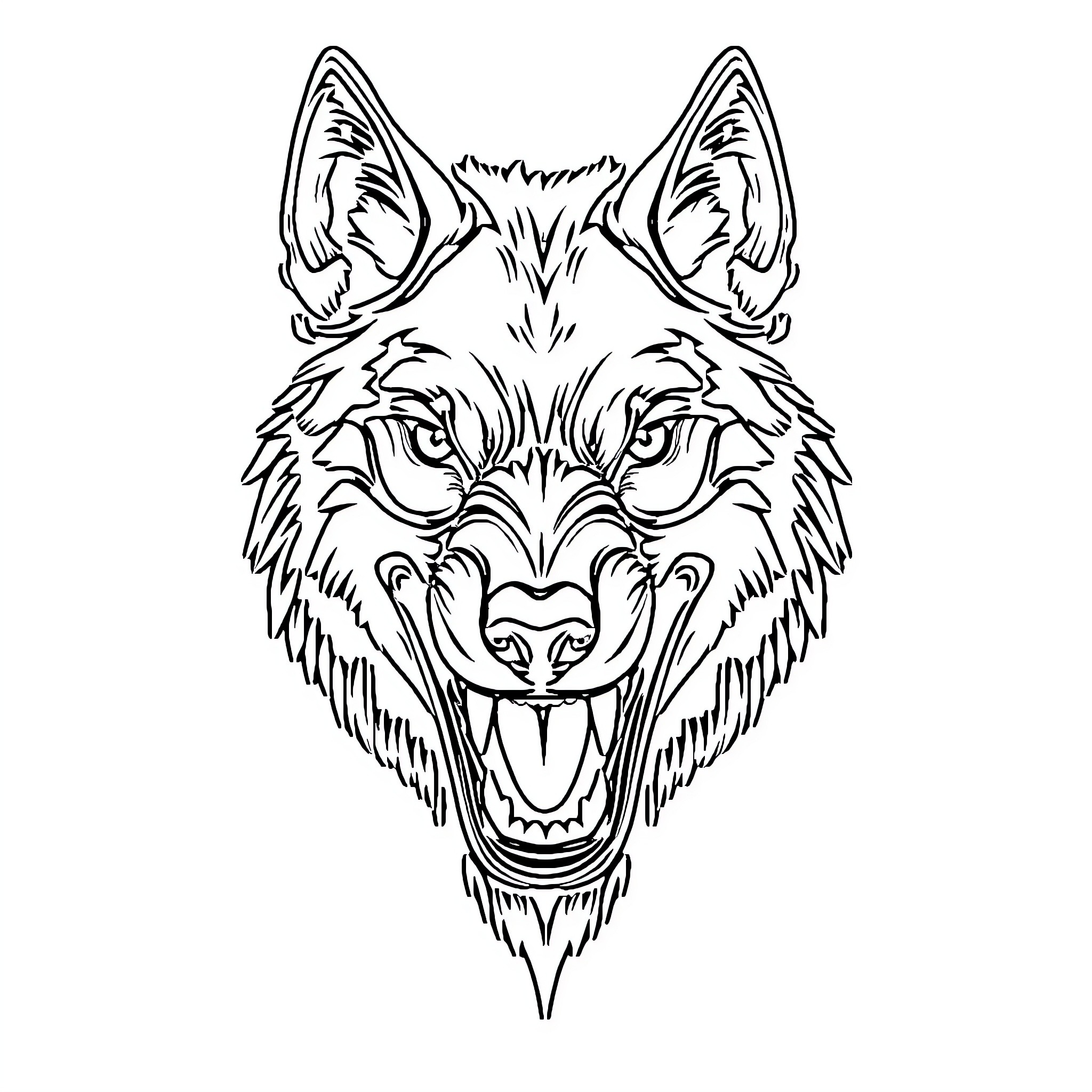 Wolf snarling with fierce expression Coloring Page (free black-and-white line drawing printable PDF for all, from beginners to advanced learners, including children, teens, adults, and seniors)