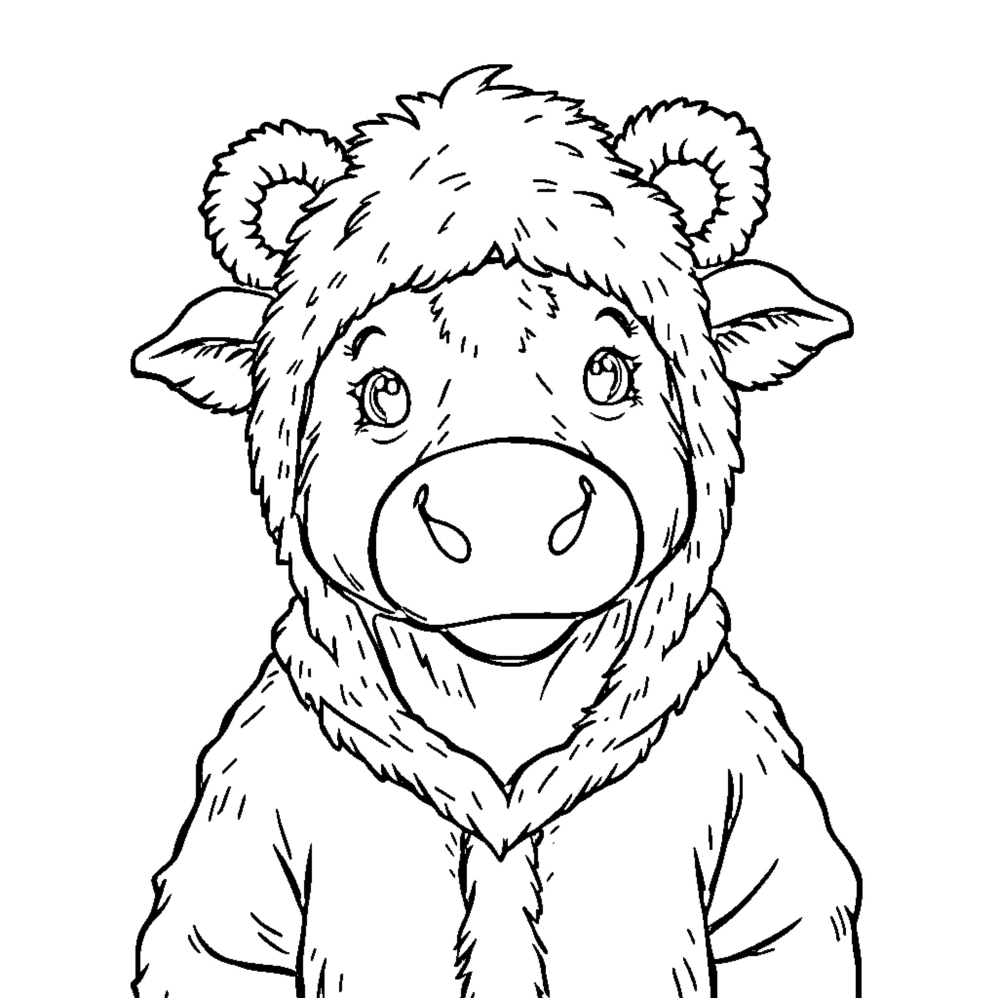 Cow wearing a fluffy costume Coloring Page (free black-and-white line drawing printable PDF for all, from beginners to advanced learners, including children, teens, adults, and seniors)