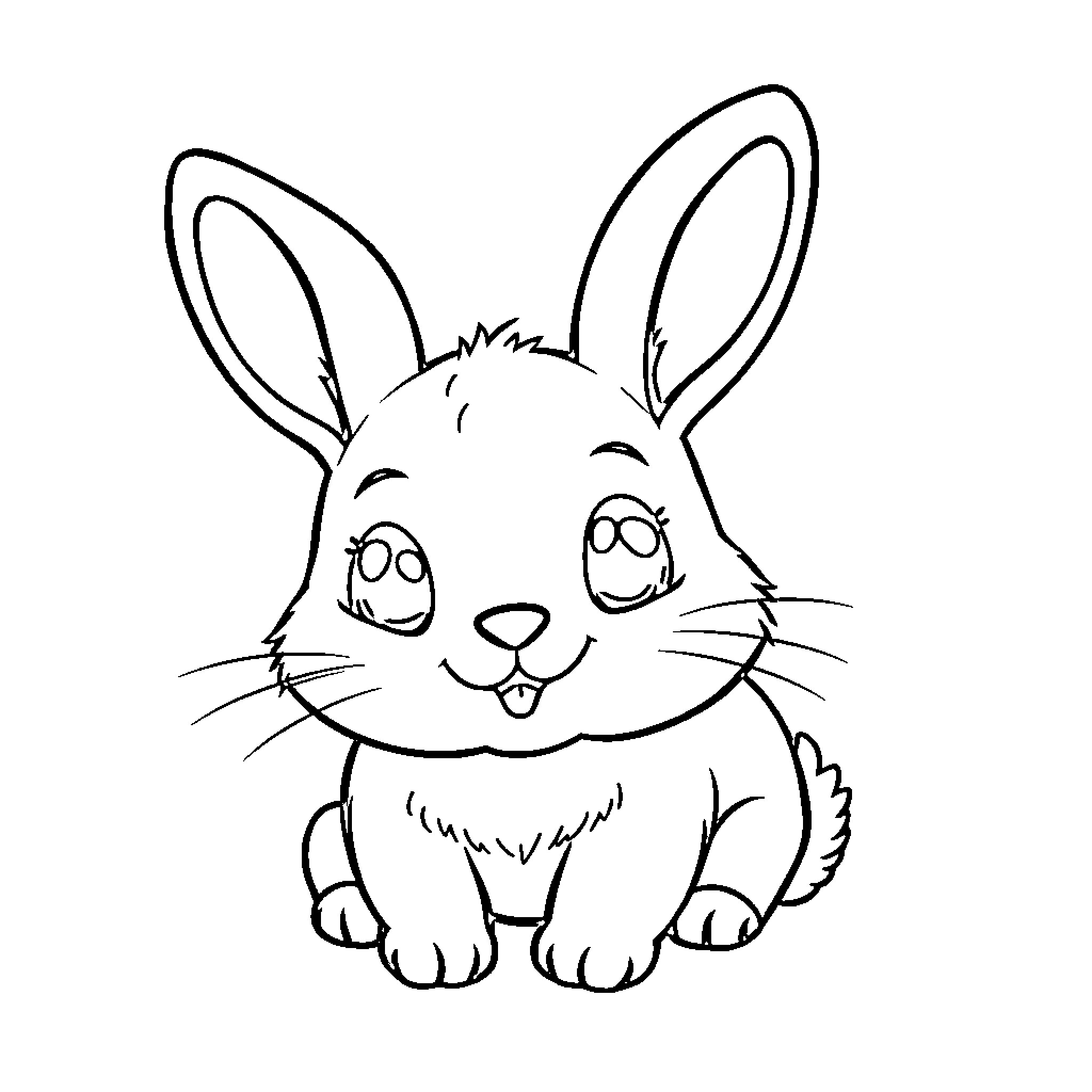 Bunny with big eyes and cute expression Coloring Page (free black-and-white line drawing printable PDF for all, from beginners to advanced learners, including children, teens, adults, and seniors)