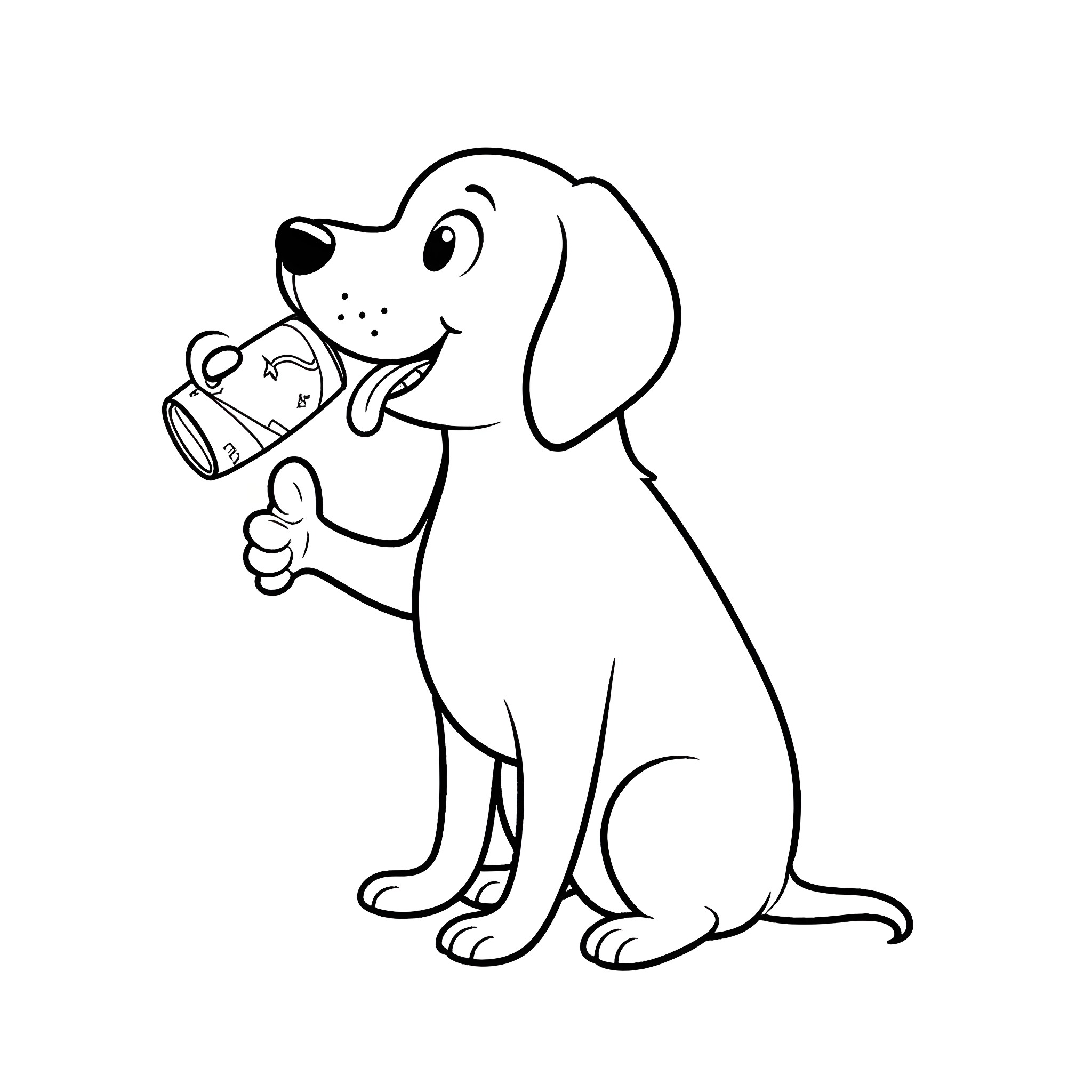 Dog drinking water happily Coloring Page (free black-and-white line drawing printable PDF for all, from beginners to advanced learners, including children, teens, adults, and seniors)