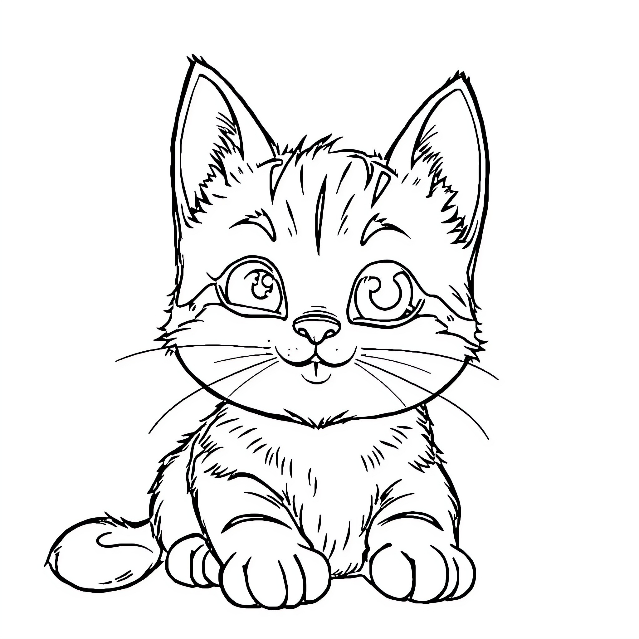 Kitten with curious expression Coloring Page (free black-and-white line drawing printable PDF for all, from beginners to advanced learners, including children, teens, adults, and seniors)