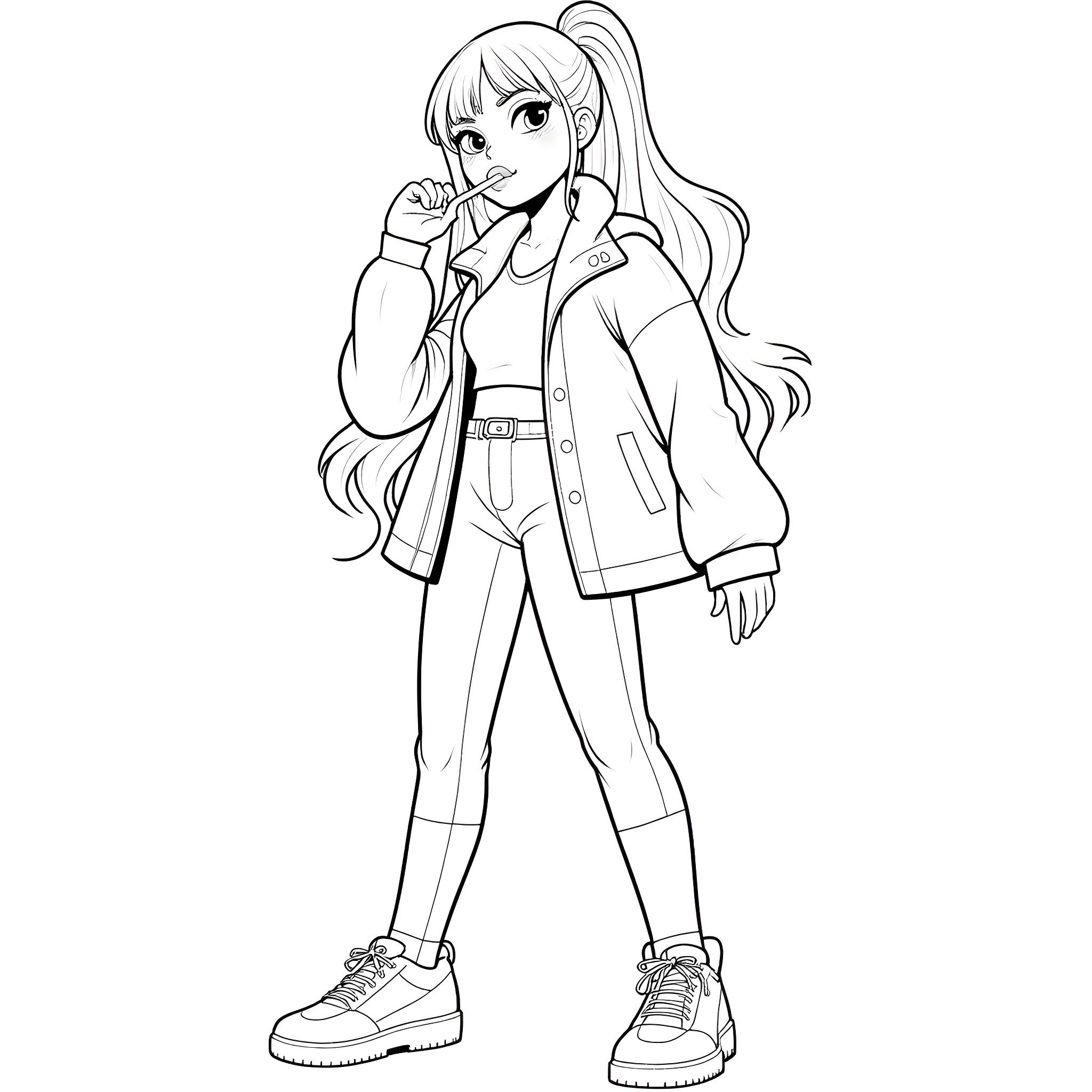 Violet Beauregarde's adventurous attire Coloring Page (free black-and-white line drawing printable PDF for all, from beginners to advanced learners, including children, teens, adults, and seniors)