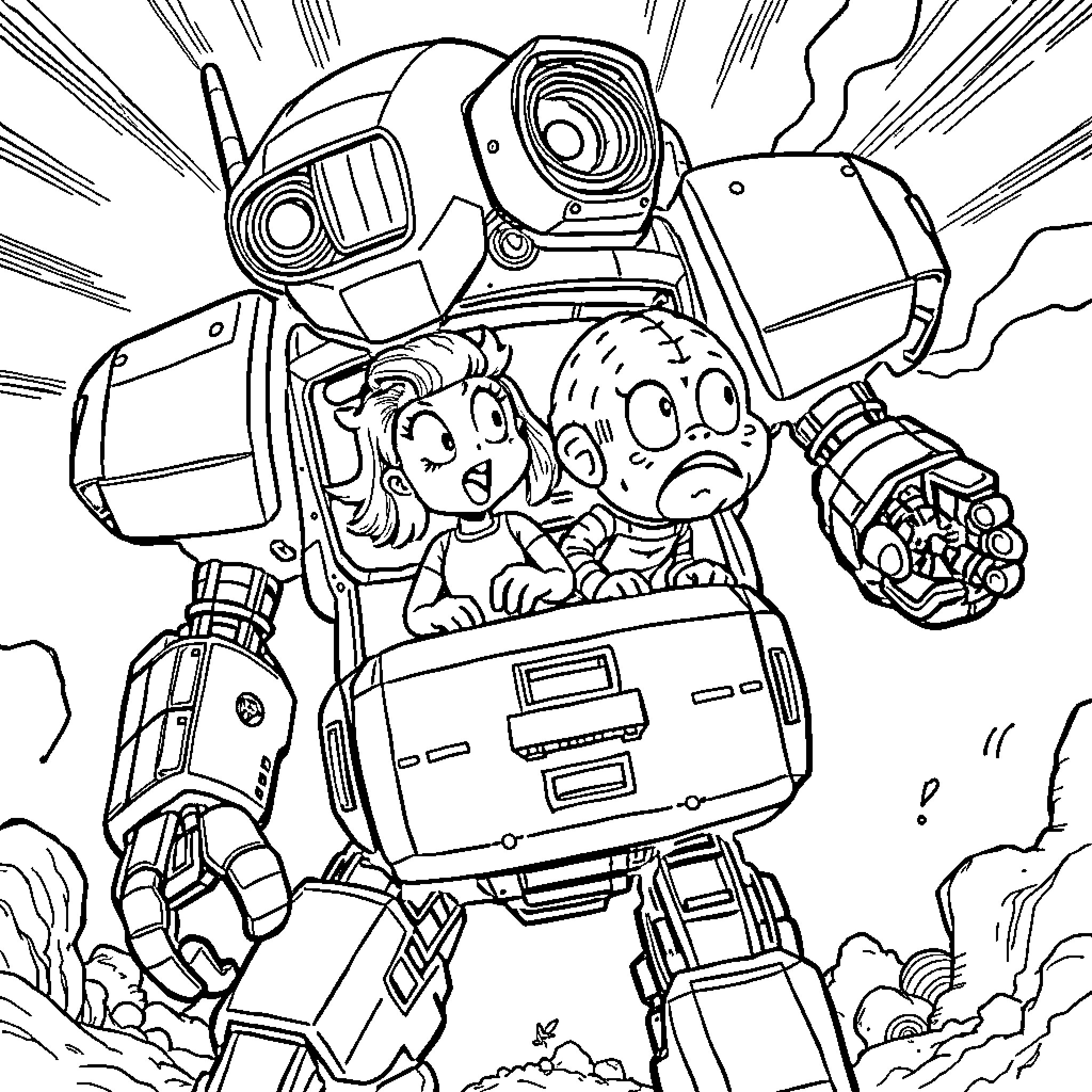 Pinky and the Brain in a Robotic Adventure Coloring Page (free black-and-white line drawing printable PDF for all, from beginners to advanced learners, including children, teens, adults, and seniors)