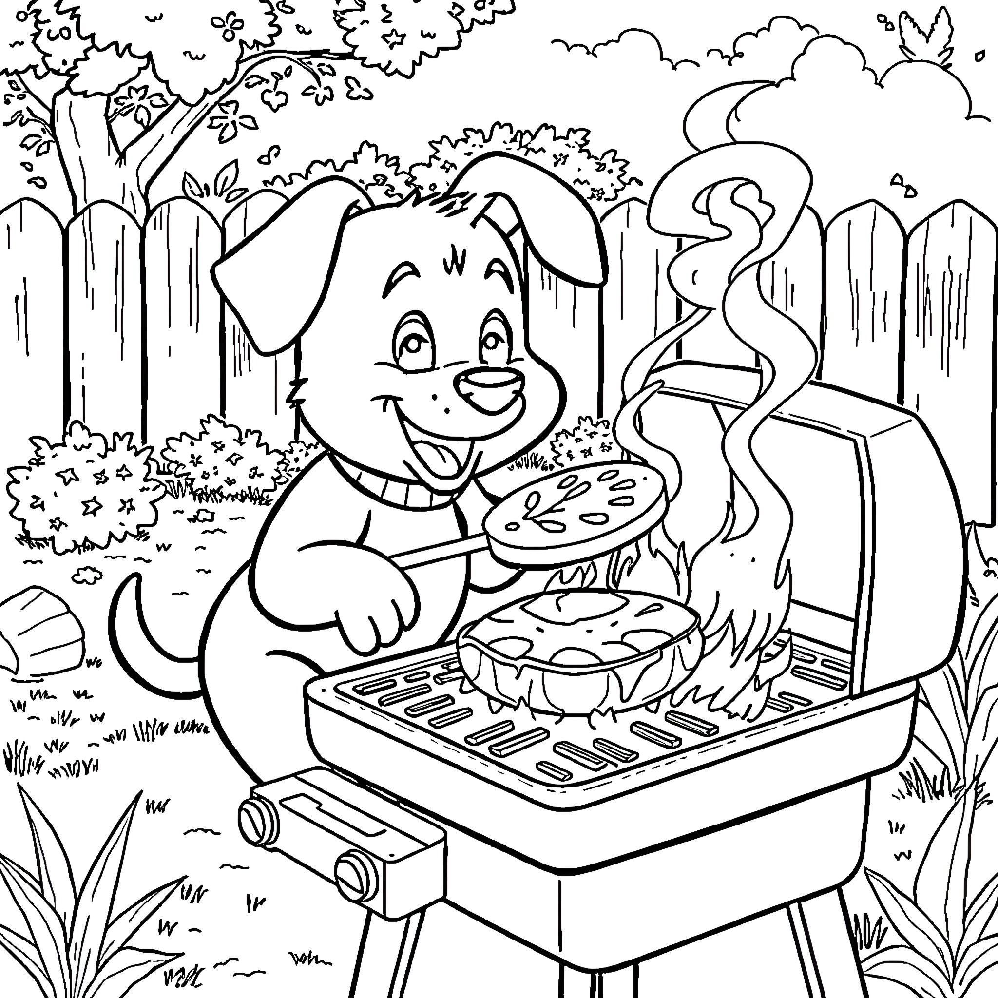Bluey having a picnic in the park Coloring Page (free black-and-white line drawing printable PDF for all, from beginners to advanced learners, including children, teens, adults, and seniors)