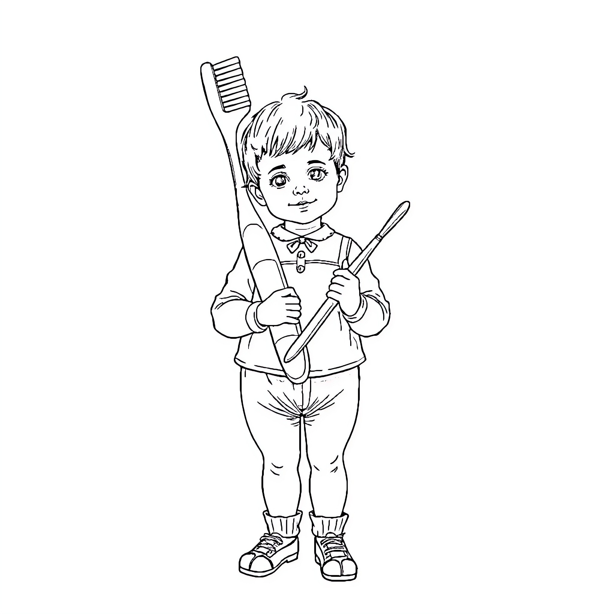 Child brushing teeth with toothbrush Coloring Page (free black-and-white line drawing printable PDF for all, from beginners to advanced learners, including children, teens, adults, and seniors)
