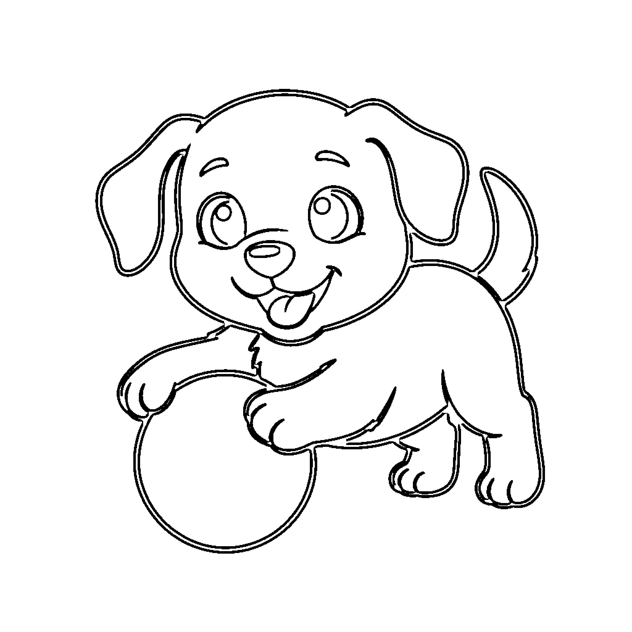 Puppy playing happily with toy Coloring Page (free black-and-white line drawing printable PDF for all, from beginners to advanced learners, including children, teens, adults, and seniors)