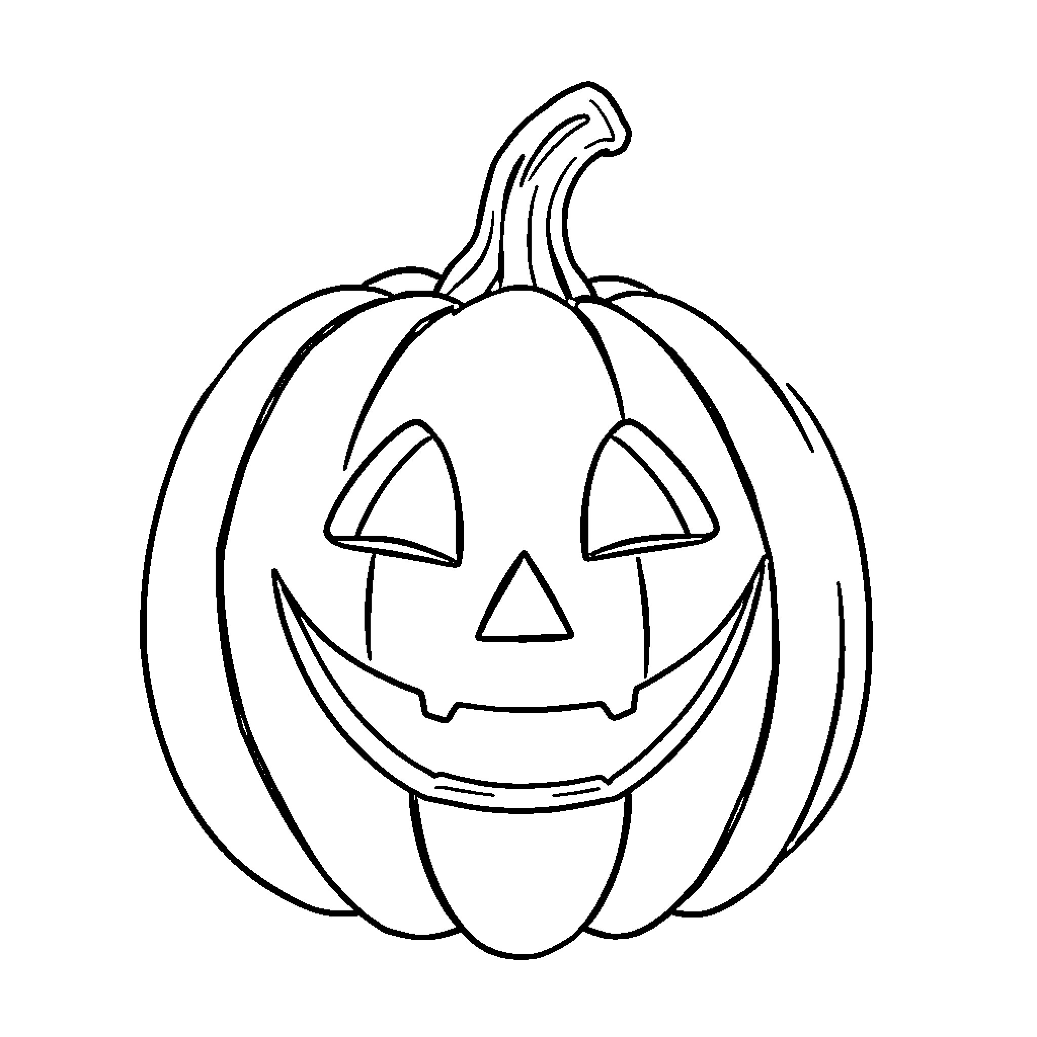 Jack-o'-lantern with a happy expression Coloring Page (free black-and-white line drawing printable PDF for all, from beginners to advanced learners, including children, teens, adults, and seniors)
