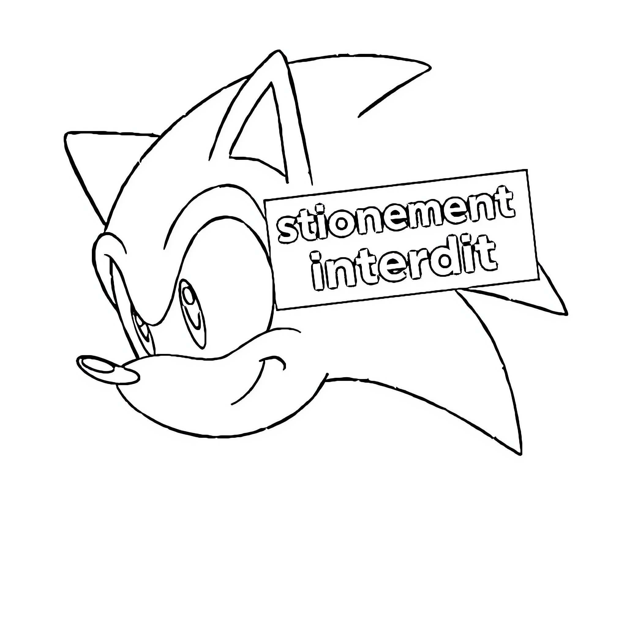 Sonic character holding sign with text Coloring Page (free black-and-white line drawing printable PDF for all, from beginners to advanced learners, including children, teens, adults, and seniors)